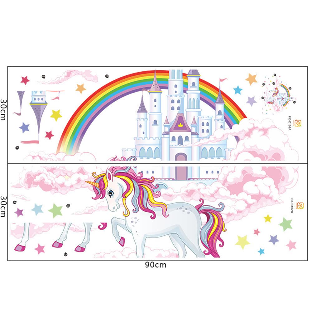 Unicorn Wall Stickers & Decals with Rainbow Castle - Removable Wall Art Decor for Kids, Boys, Girls Bedroom, Nursery, Party - Perfect for Home Decoration, Birthday Parties & Kids Room Themes