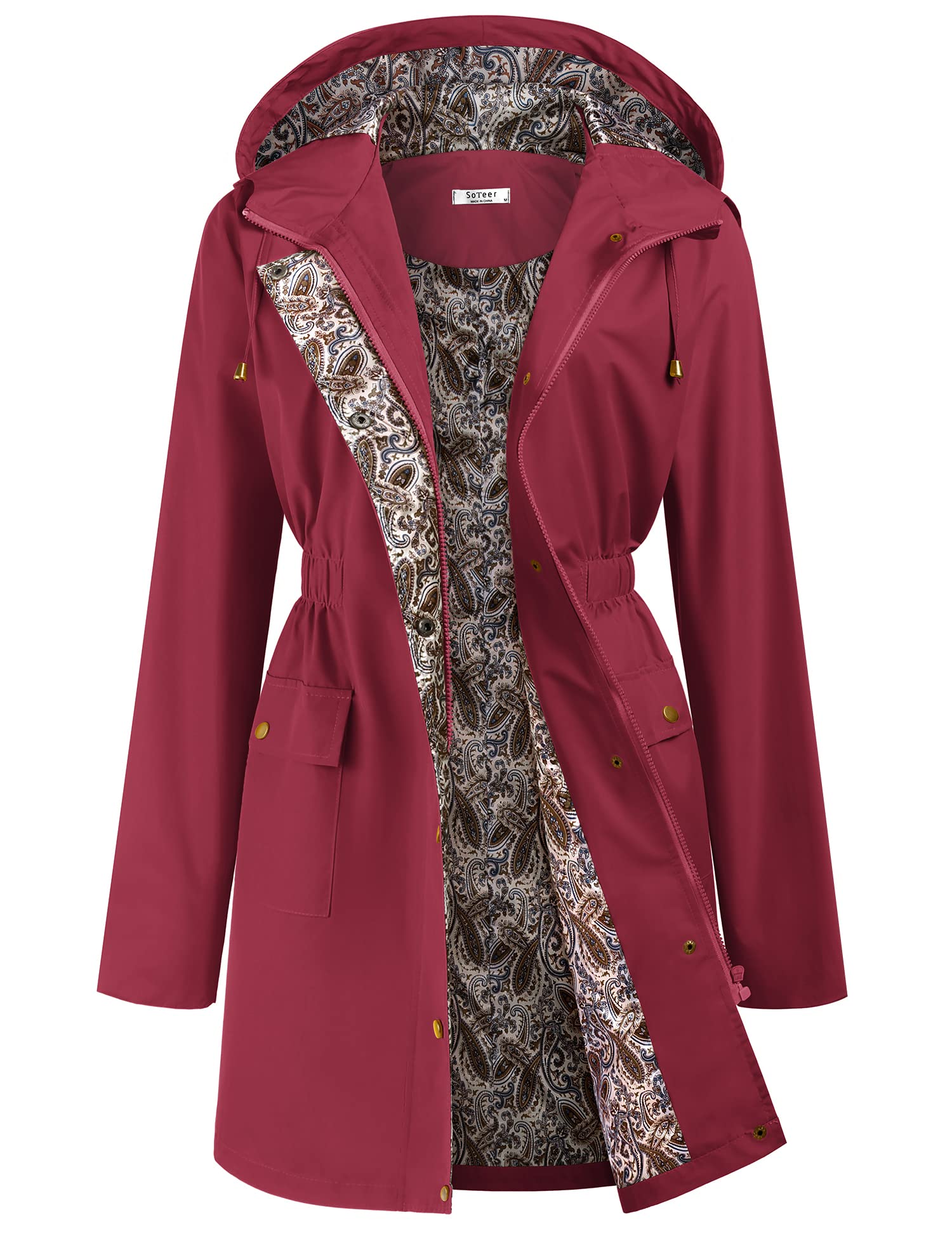 SoTeer Women's Floral Lined Hooded Rain Jacket - Lightweight Waterproof Windbreaker for Outdoor Activities (Sizes S-XXL) | Perfect for Hiking, Camping & Commuting in Rainy Weather