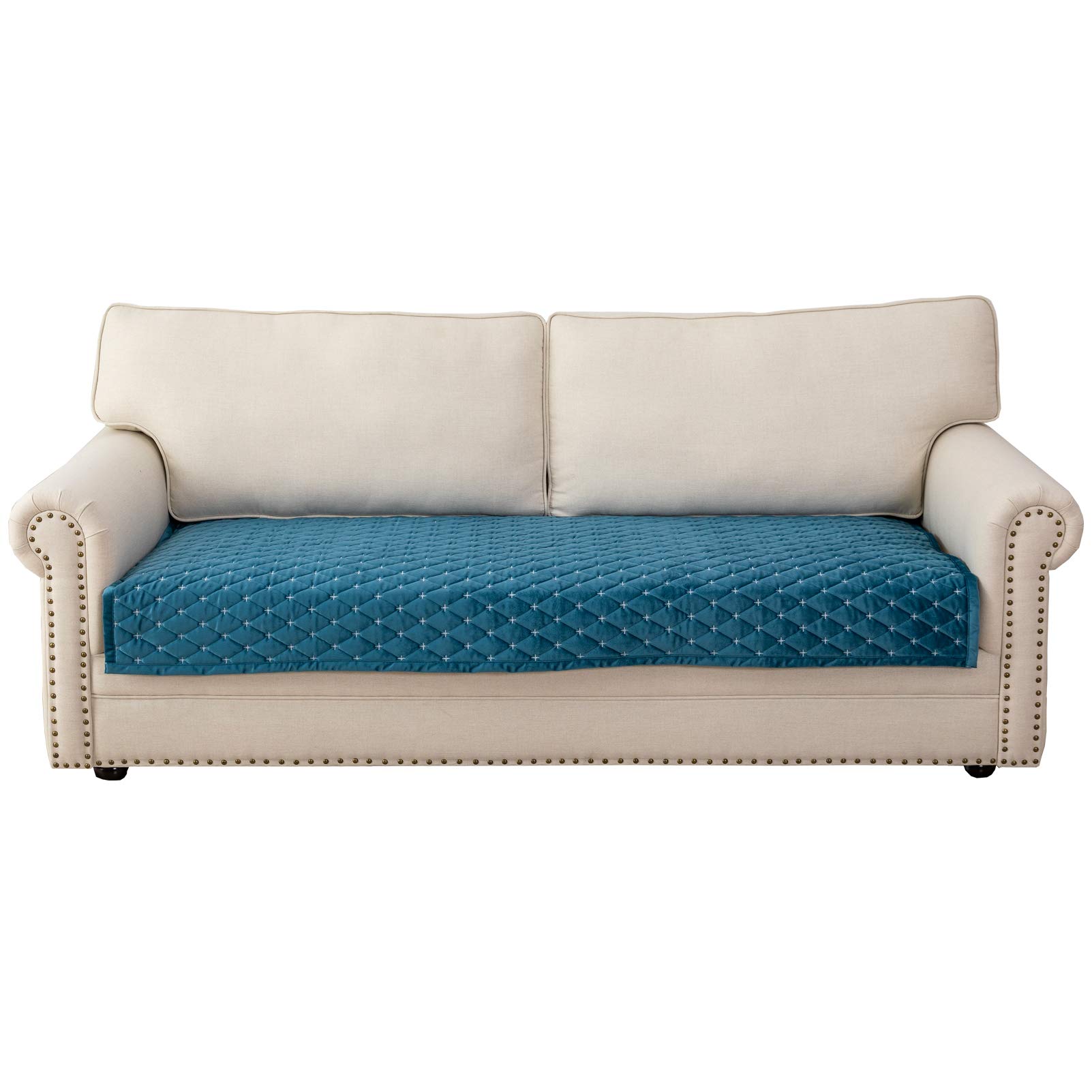Premium Eismodra Sofa Cover for 3-Cushion Sectional - Non-Slip Couch Protector for Pets & Kids - Blue Stretchable Furniture Slipcover 43