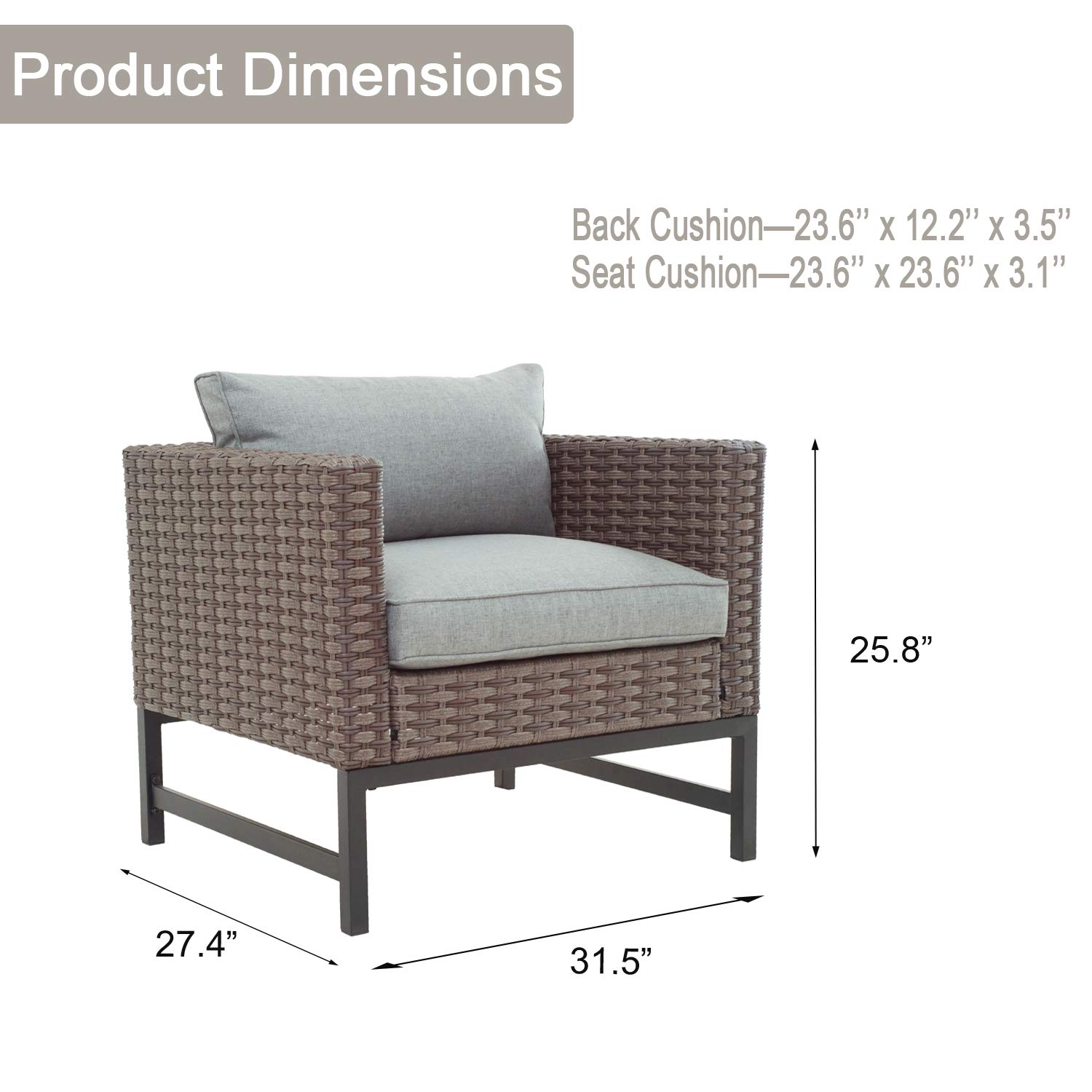 PatioFestival Wicker Outdoor Chair - Rattan Armchair with Removable Cushions for Patio, Garden, Balcony & Poolside - Comfortable Dining Furniture for Relaxing Outdoors