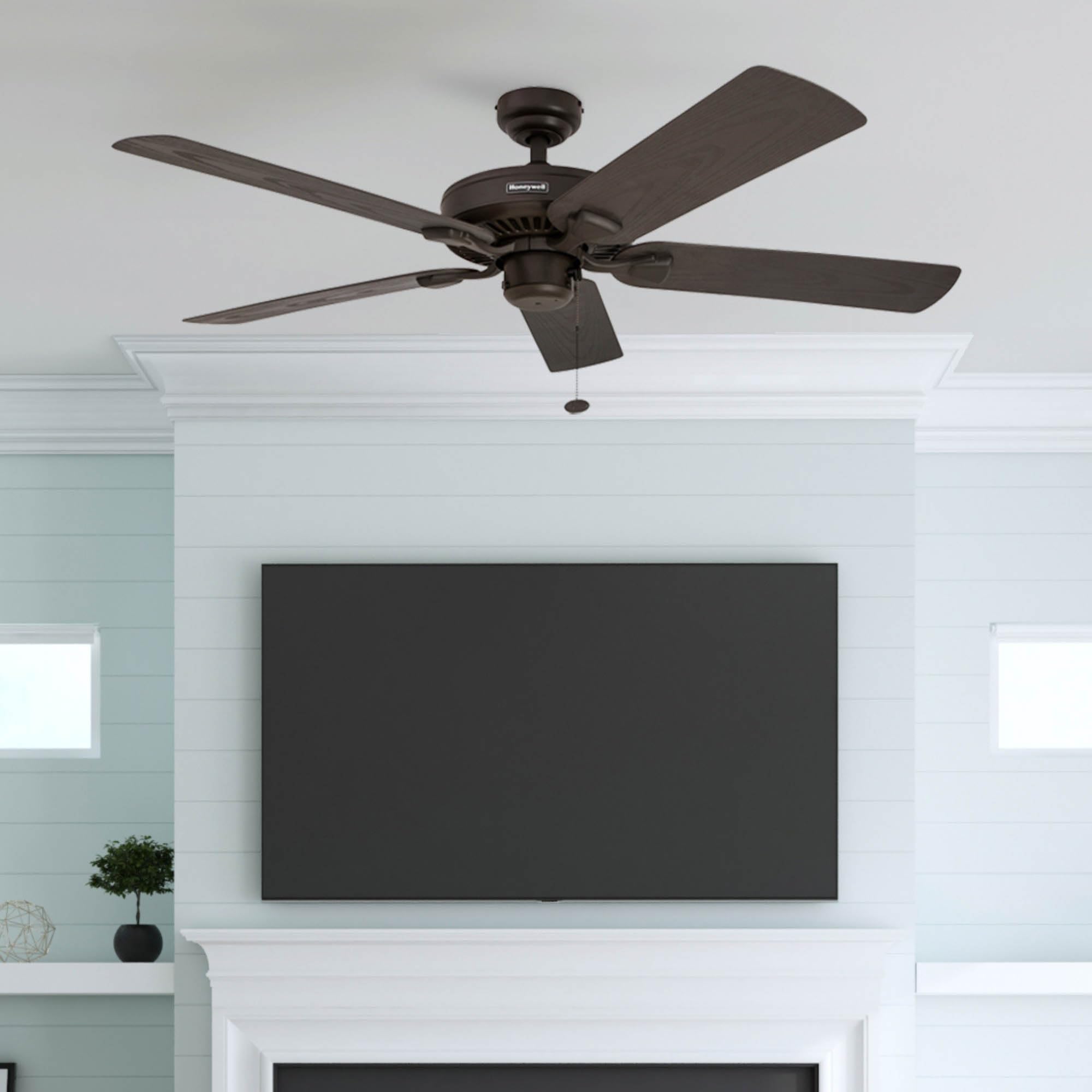 Honeywell Belmar 52 Inch Outdoor Ceiling Fan - No Light, Pull Chain Control, Tri-Mount Traditional 5 Blade Design, ETL Wet Rated, Bronze (50199-01) - Perfect for Patio, Porch, and Covered Outdoor Spaces