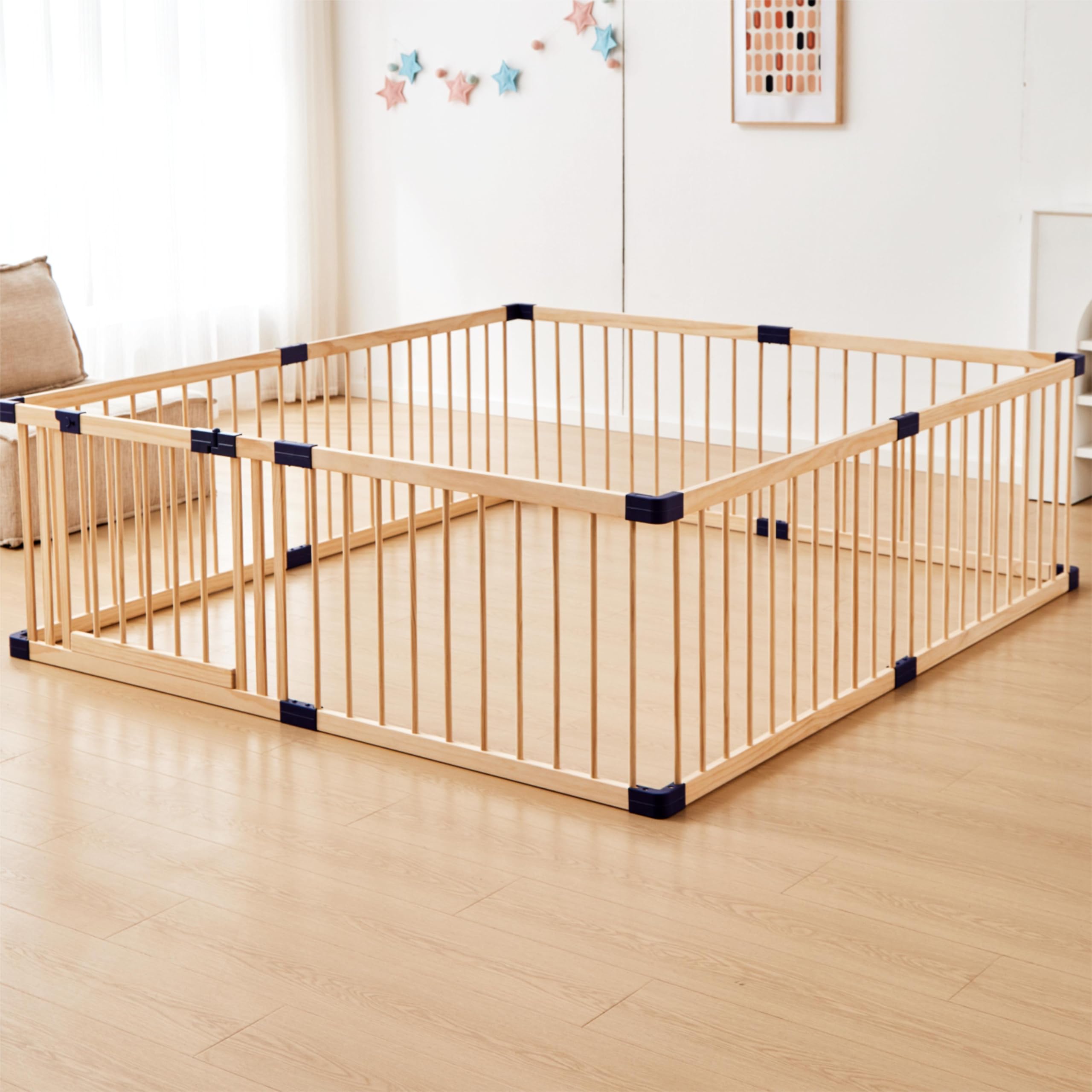 Wooden Baby Playpen for Babies & Toddlers - 180X200cm Safe Play Yard Fence with Natural Wood Finish | Indoor & Outdoor Play Area for Crawling, Learning & Playtime Activities