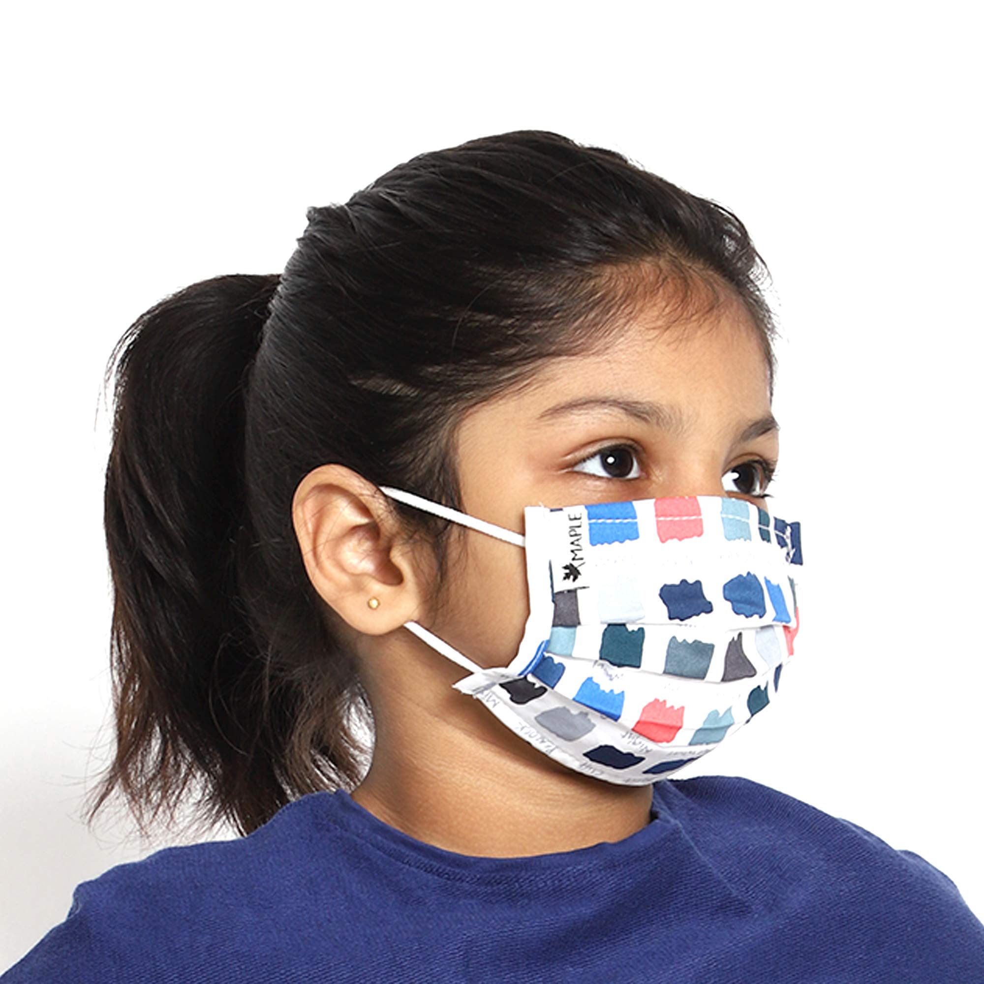 MAPLE DuoSafe Kids Face Mask - Extra Small (3-6 Years) - 4 Pack Mixed Colors & Designs - Soft Breathable Cotton for School, Travel & Daily Protection