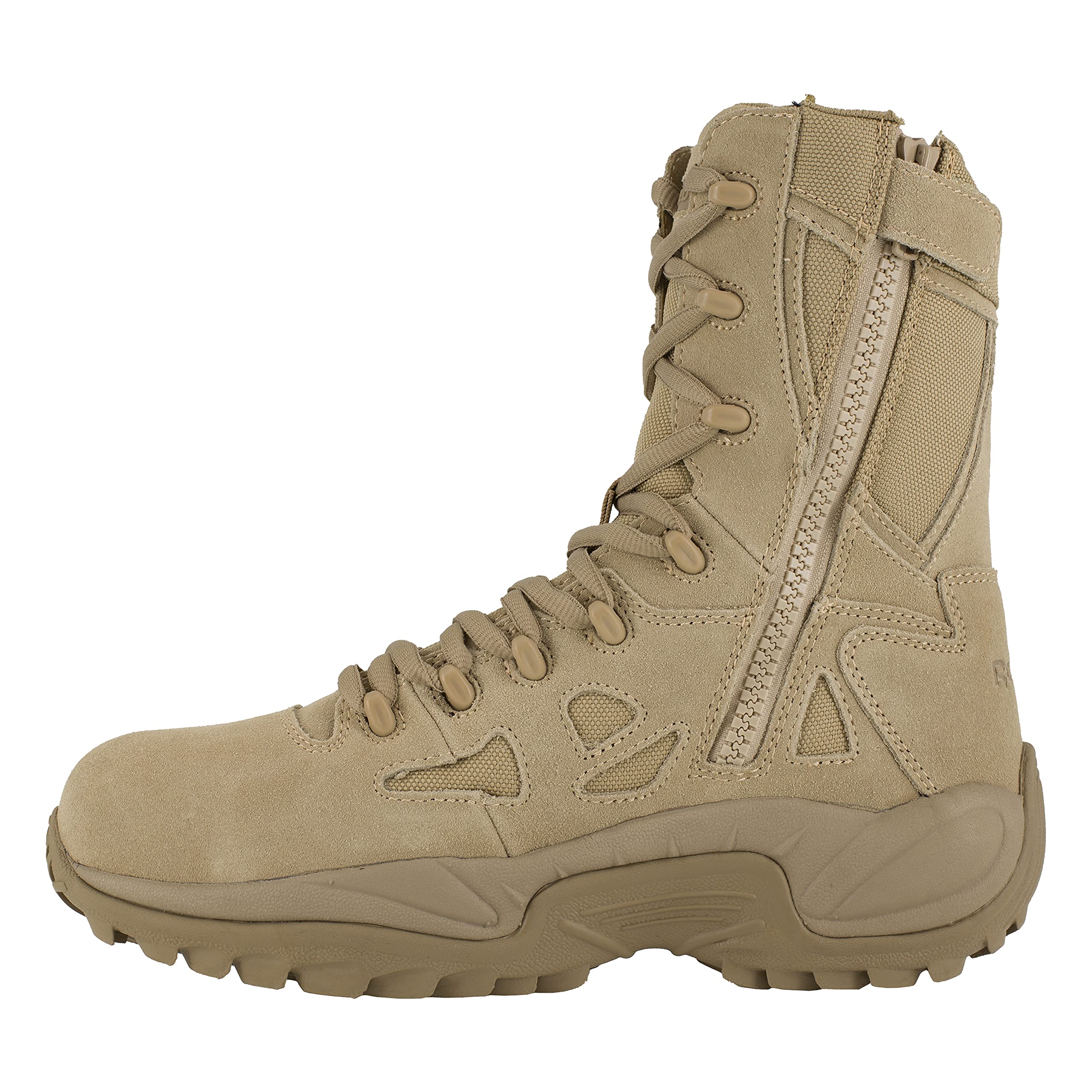 Reebok Work Men's Rapid Response RB 8-Inch Composite Toe Safety Boots with Side Zip - Beige | OSHA Approved Work Shoes for Construction, Warehouse & Outdoor Jobs