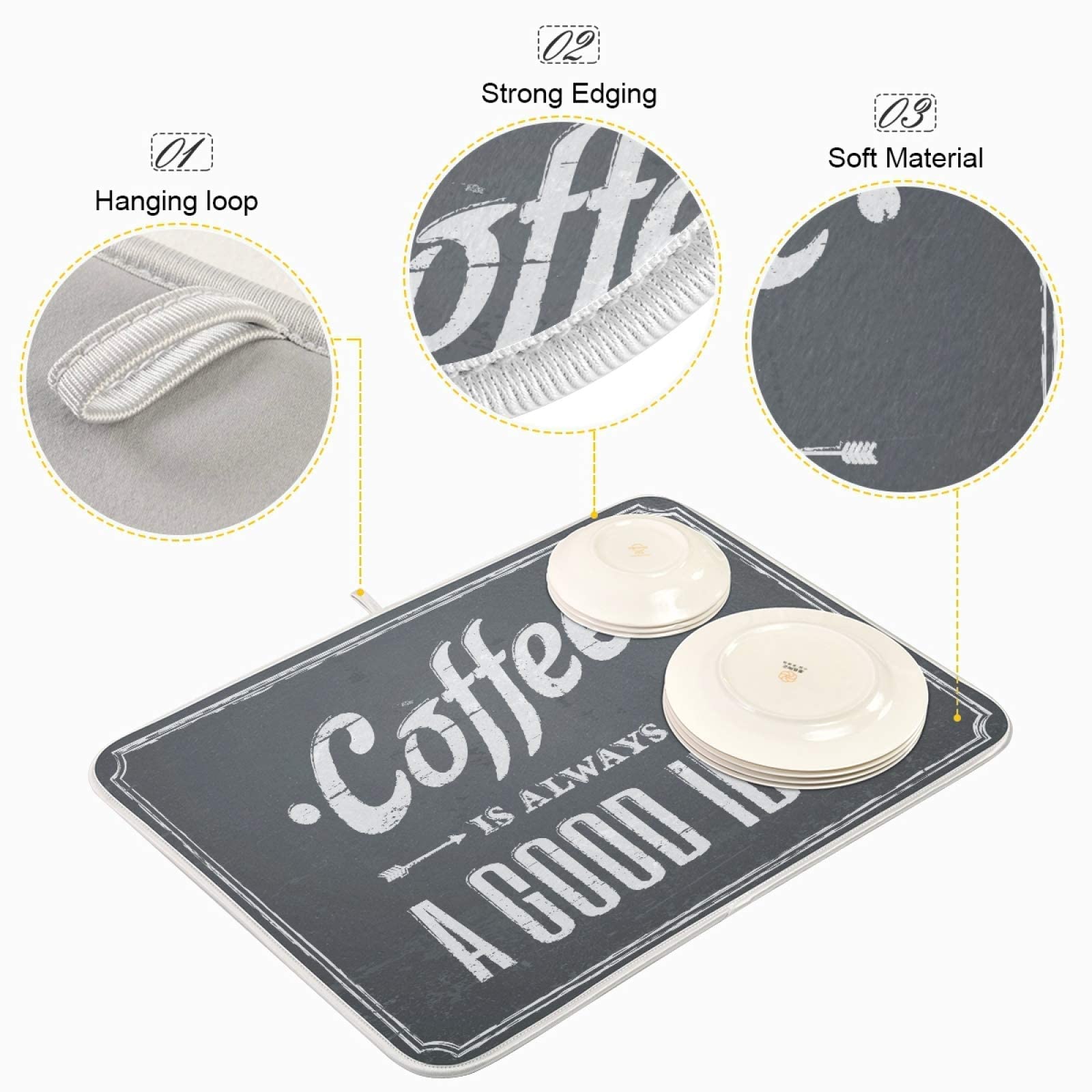 Premium Absorbent Reversible Coffee Bar Mat - XL 18x24 Inch Non-Slip Countertop Protector for Coffee Makers & Espresso Machines - Perfect for Home Kitchen, Office Breakroom & Cafe Use