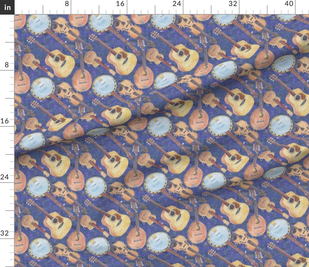 Strings Blue Guitar & Ukulele Printed Petal Signature Cotton Fabric Fat Quarter - Premium Spoonflower Fabric for Sewing, Quilting, Apparel, Crafts & Home Decor | Perfect for DIY Projects, Patchwork & Gift Making