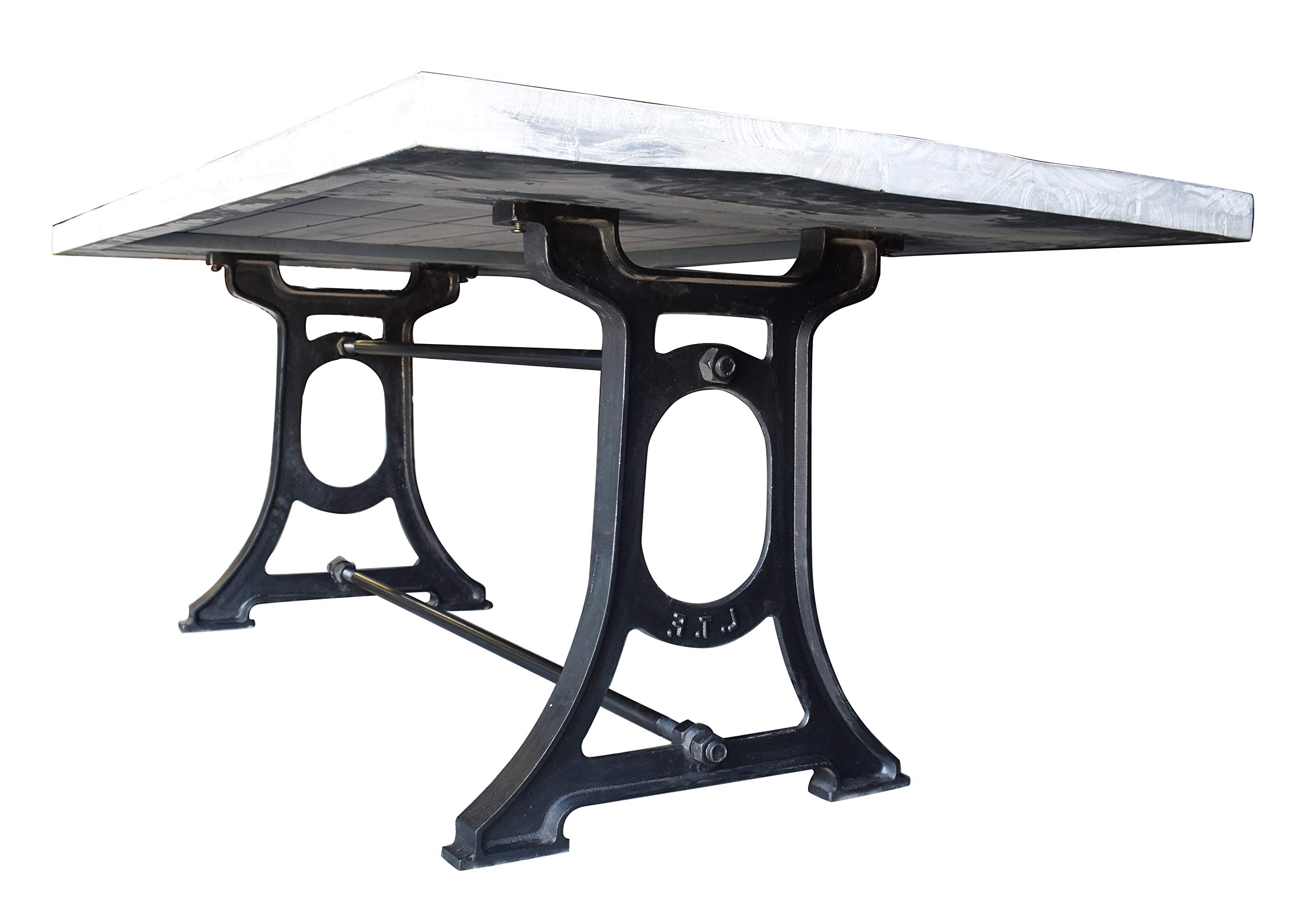 Rustic Grey Wash Mango Wood Dining Table with Iron Base - Farmhouse Style Kitchen Table for Dining Room, Kitchen & Home Decor