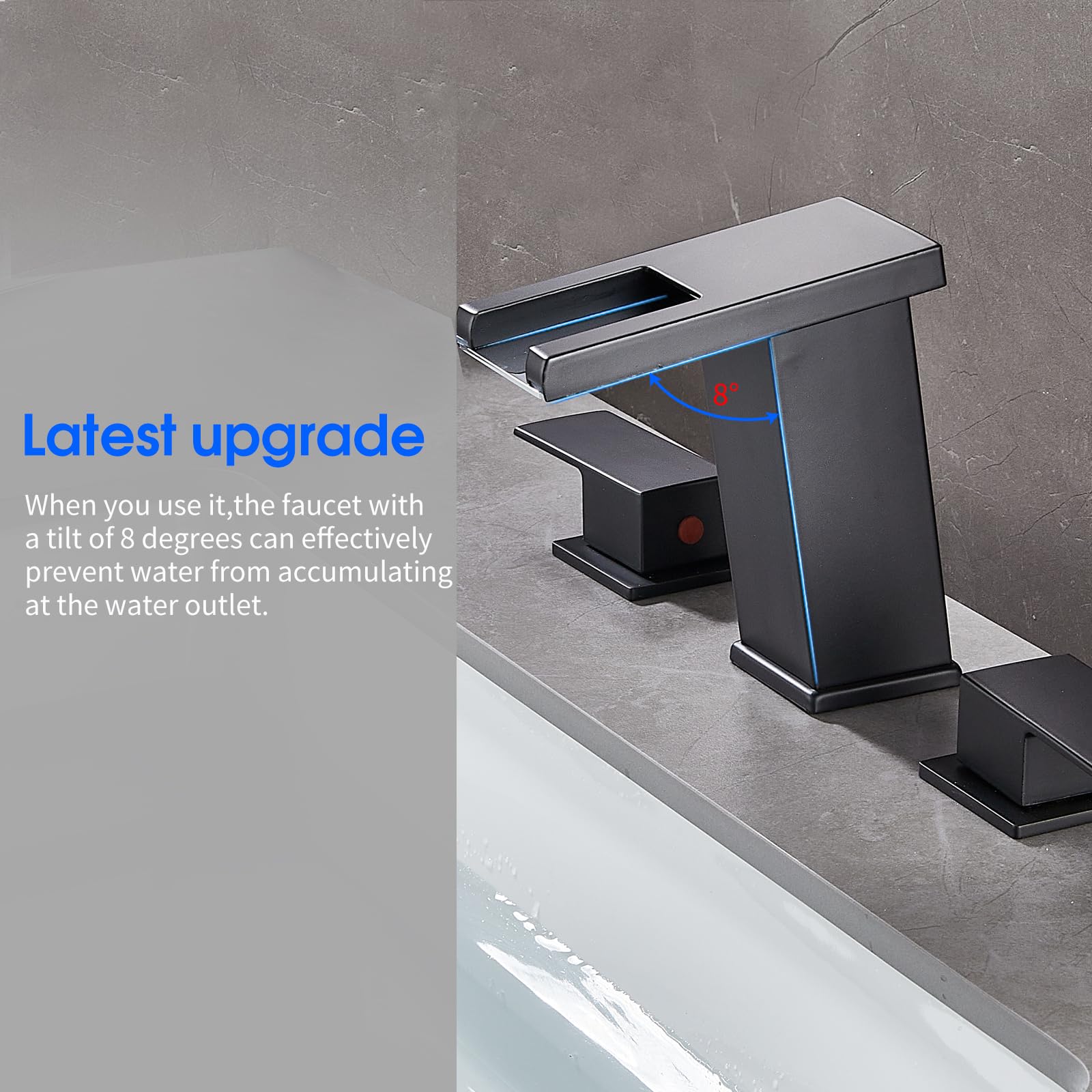 Black 3-Hole Waterfall Bathroom Faucet with LED Light - Perfect for RV & Vanity Sinks