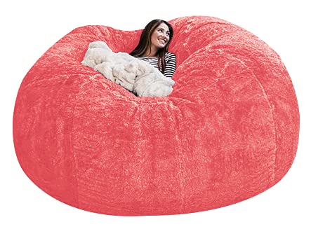5FT Giant Faux Fur Bean Bag Chair Cover - Watermelon Red, Soft & Comfortable Living Room Furniture for Adults & Kids - Perfect for Lounging, Gaming, and Relaxing
