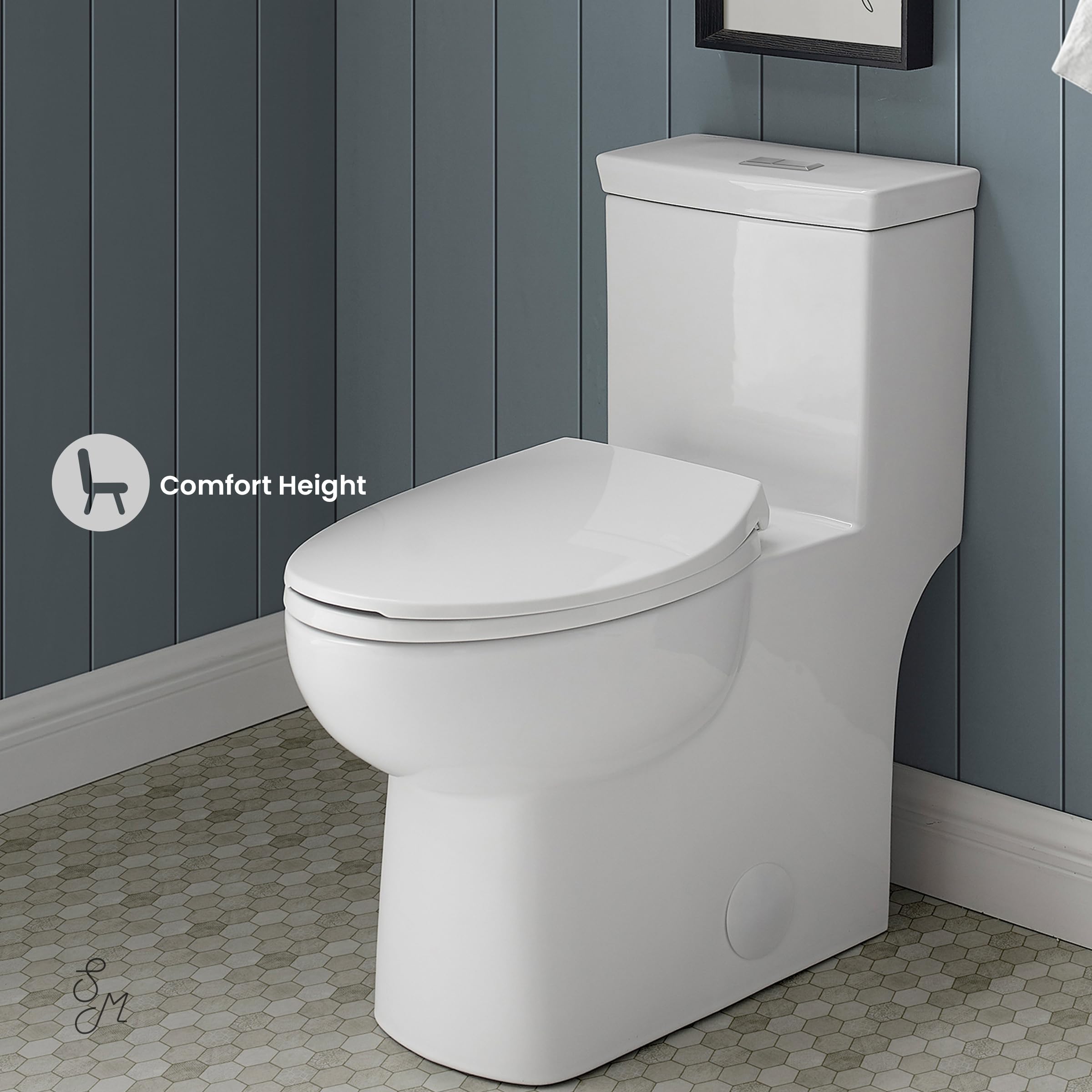 Swiss Madison SM-1T117 Classe One Piece Toilet - Modern ADA Compliant Elongated Bowl, Dual Flush 0.8/1.28 GPF, Glossy White - Perfect for Small Bathrooms & Water-Efficient Homes