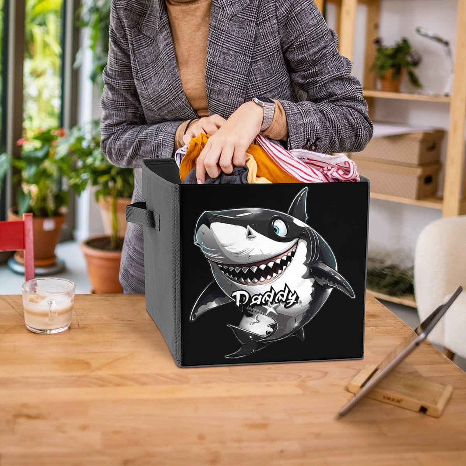 Daddy Shark Folding Storage Bins with Handles - for Kids Room & Toy Organization