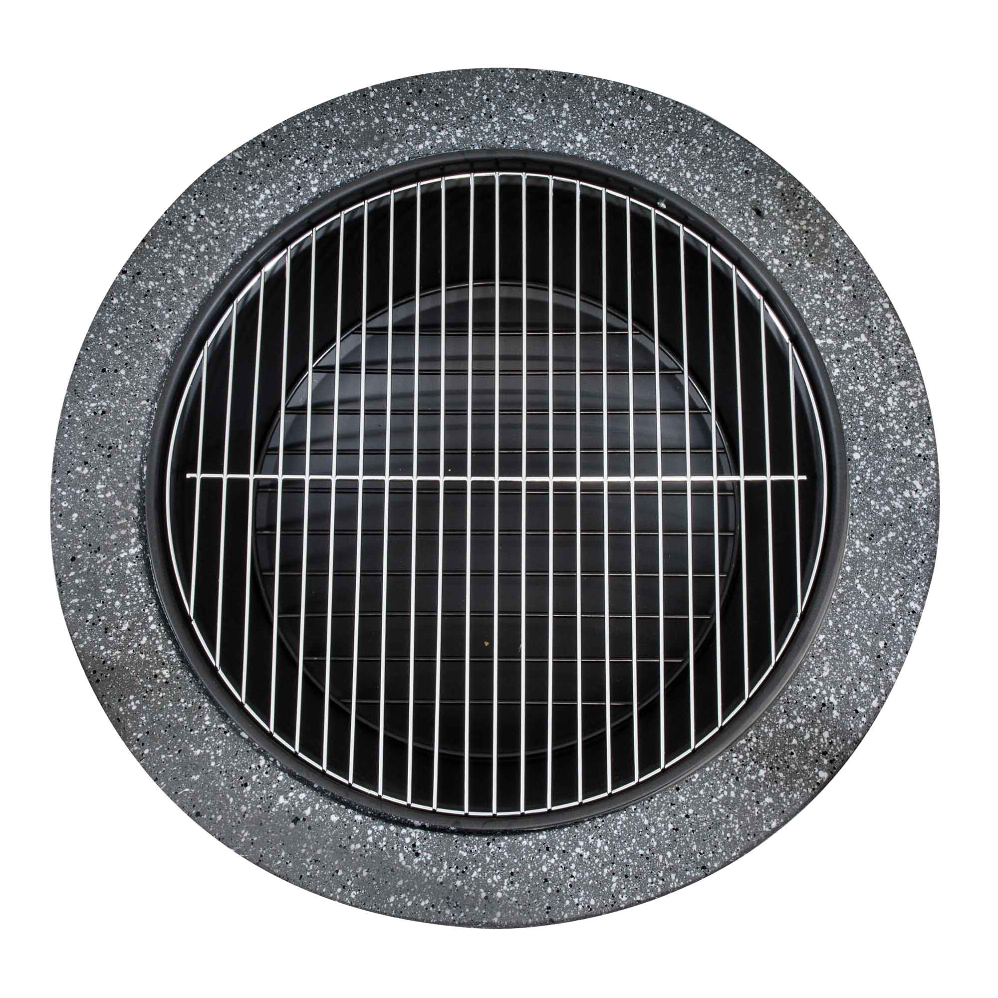 Dark Grey Round MgO Fire Pit with BBQ Grill - 60cm Diameter, Safety Mesh Screen - Perfect for Backyard Camping, Patio Gatherings & Outdoor Cooking