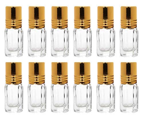 12pcs 3ml Empty Reusable Roll-on Glass Bottles with Golden Cap - Premium Attar Perfume Containers (Pack of 12) for Essential Oils, Fragrances & DIY Beauty Products - Perfect for Travel, Gifts & Home Use