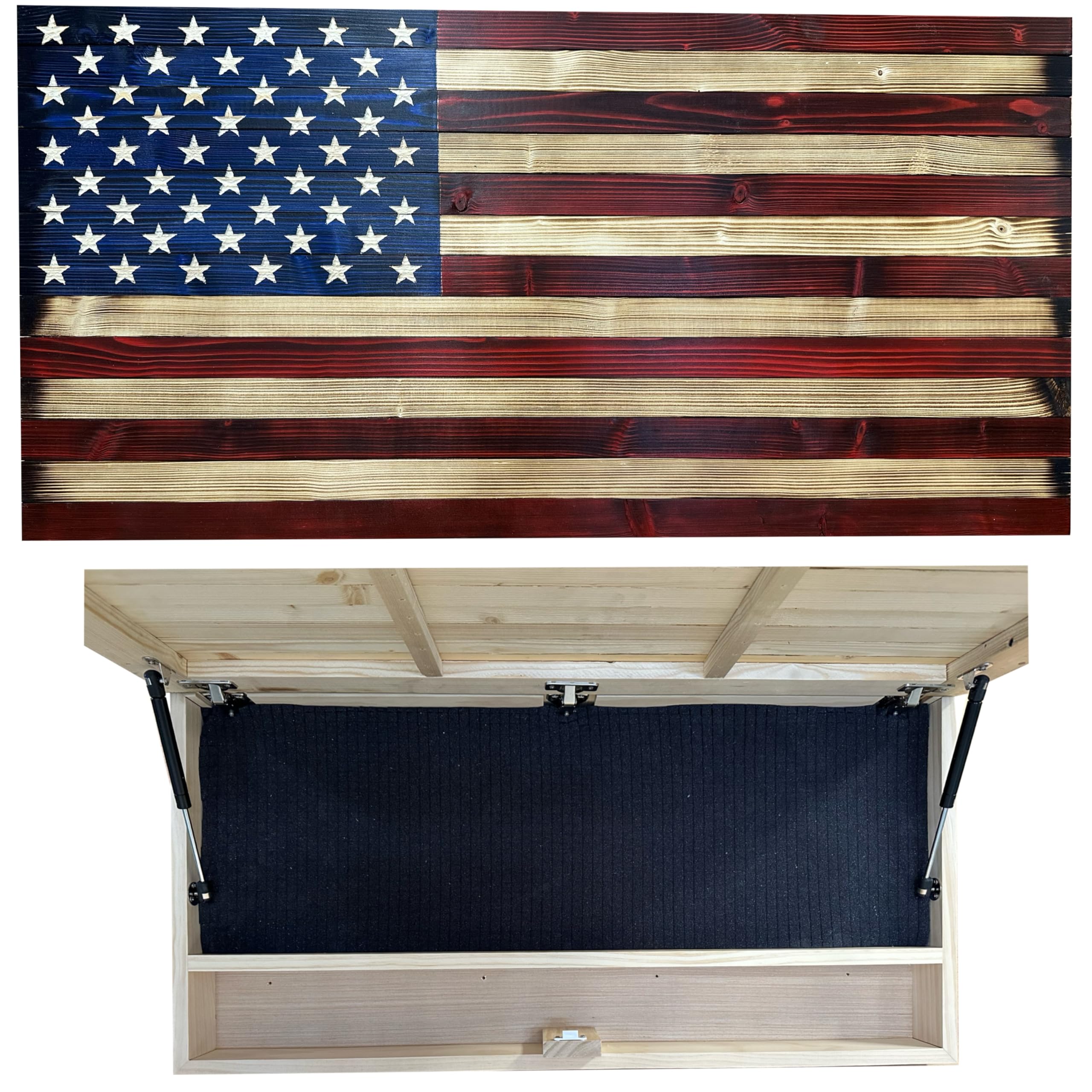 Large American Flag Concealed Gun Cabinet - Hidden Gun Storage Safe with Patriotic Red & Blue Design by Bellewood Designs | Perfect for Home Security, Hunting Gear Organization & Firearm Protection