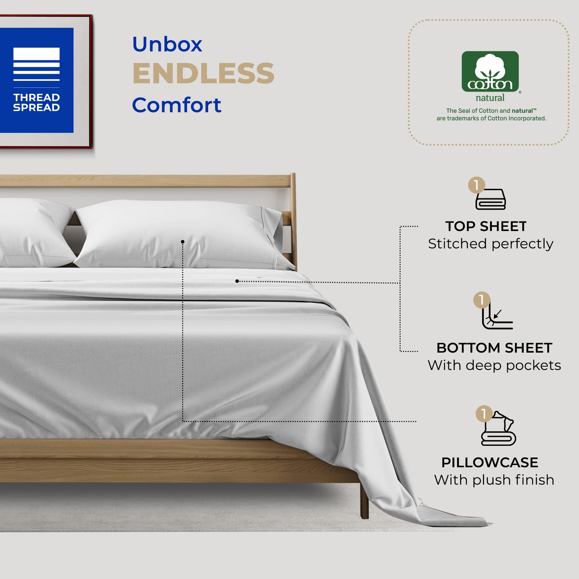 Premium 400 Thread Count 100% Cotton Twin Sheet Set - 3 PC Cooling Luxury Sateen Sheets with 16