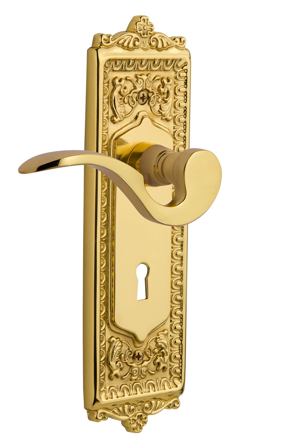 Nostalgic Warehouse Egg & Dart Plate Single Dummy with Keyhole Manor Lever in Polished Brass - Vintage Style Door Hardware for Classic Home Decor & Restoration Projects
