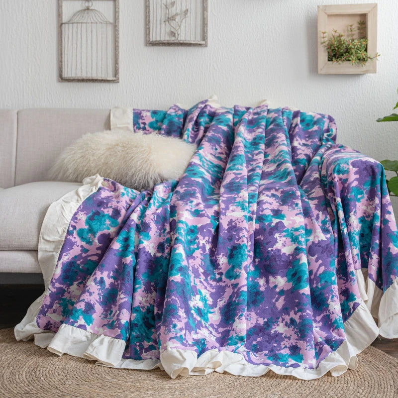 Bohemian Floral Sofa Slipcover with Ruffled Trim - Tribal Print Couch Cover for Living Room Decor, Home Styling & Comfort