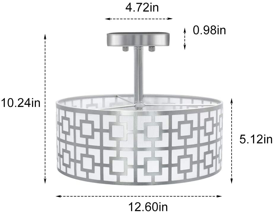 Stylish Semi Flush Mount Ceiling Light Fixture - 3 Bulb Iron Drum Pendant Chandelier in Chrome Finish for Bedroom, Hallway, Kitchen, Living & Dining Room | Modern Home Lighting for Entryway, Foyer & Interior Decor