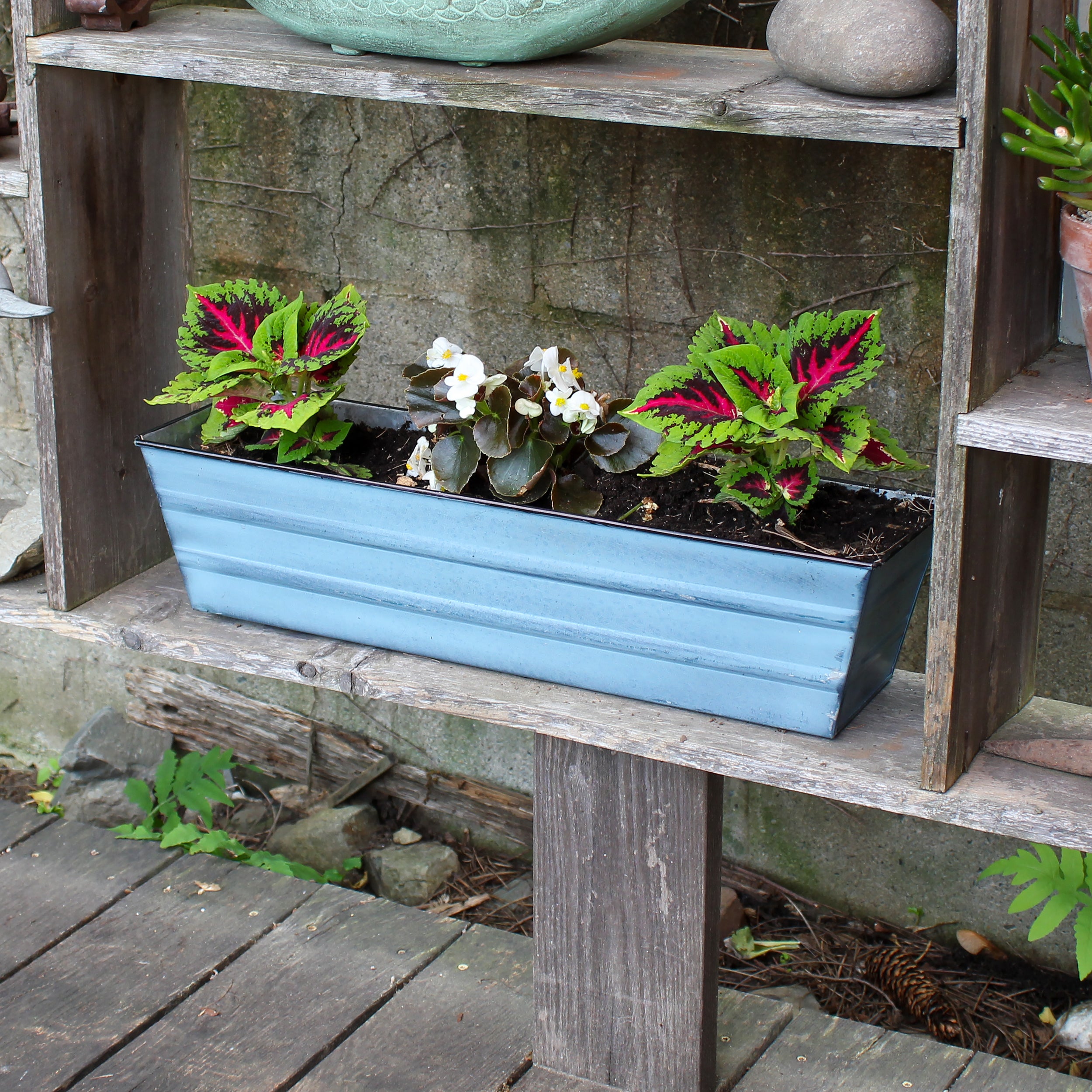 Galvanized Steel Flower Box Planter - Rustproof Outdoor Garden Container for Plants, Flowers & Herbs - Perfect for Patio, Balcony & Window Sill Decor