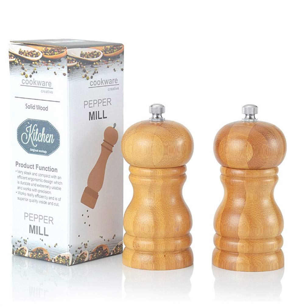 Premium Wooden Salt and Pepper Grinder Set - 4 Inch (11.5cm) Adjustable Ceramic Mill with Coarse to Fine Grind Settings - Perfect for Kitchen, Dining Table & Gourmet Cooking