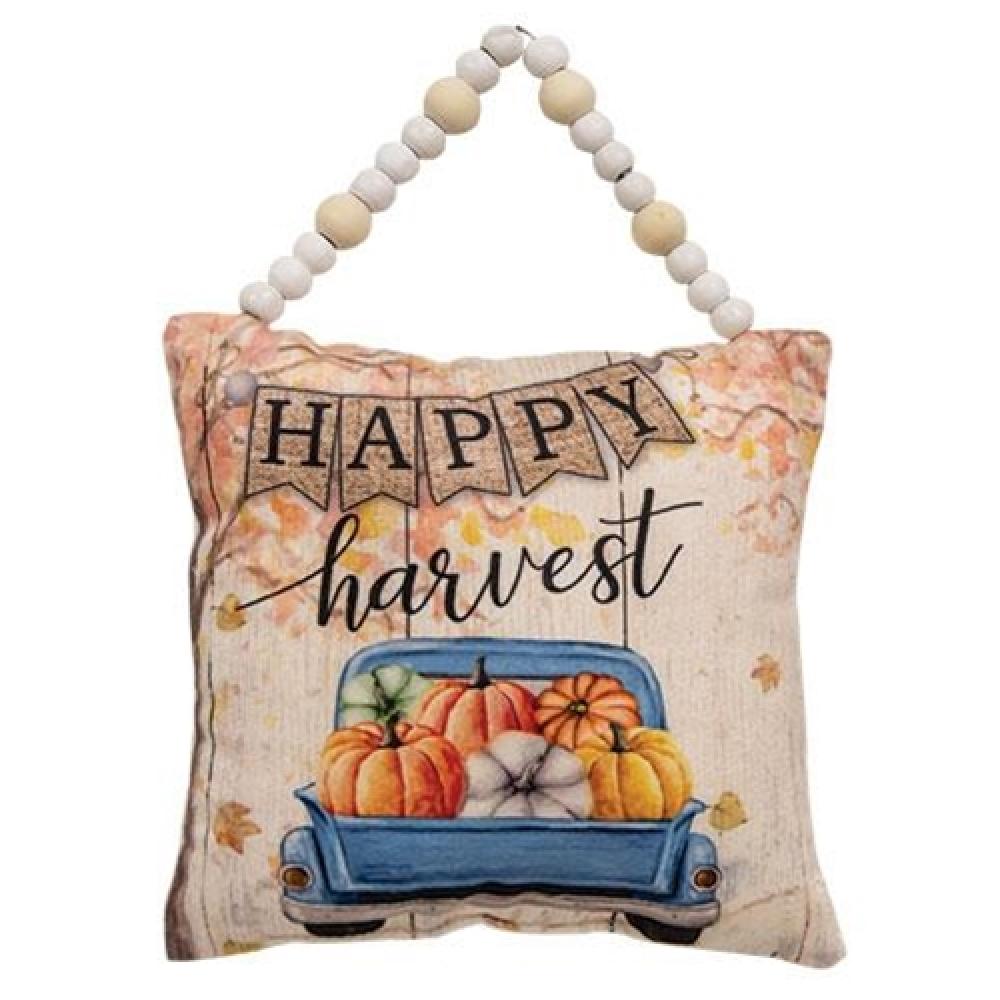 Happy Harvest Truck Pillow Ornament - Farmhouse Decor for Fall & Thanksgiving - Perfect for Sofa, Bed, or Seasonal Home Decoration