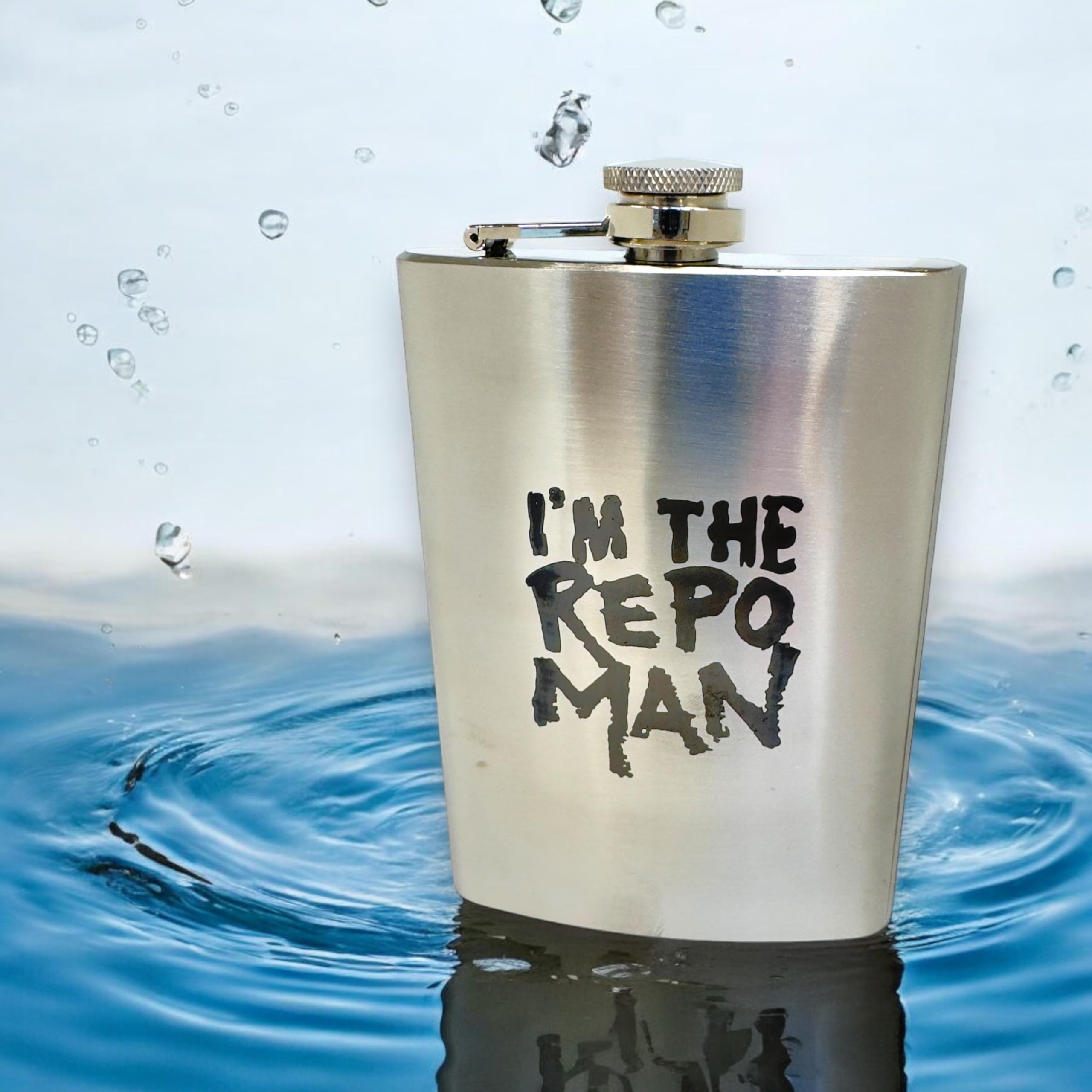 8oz Stainless Steel 'I'm the Repo Man' Hip Flask - Perfect for Outdoor Adventures, Parties & Gifts