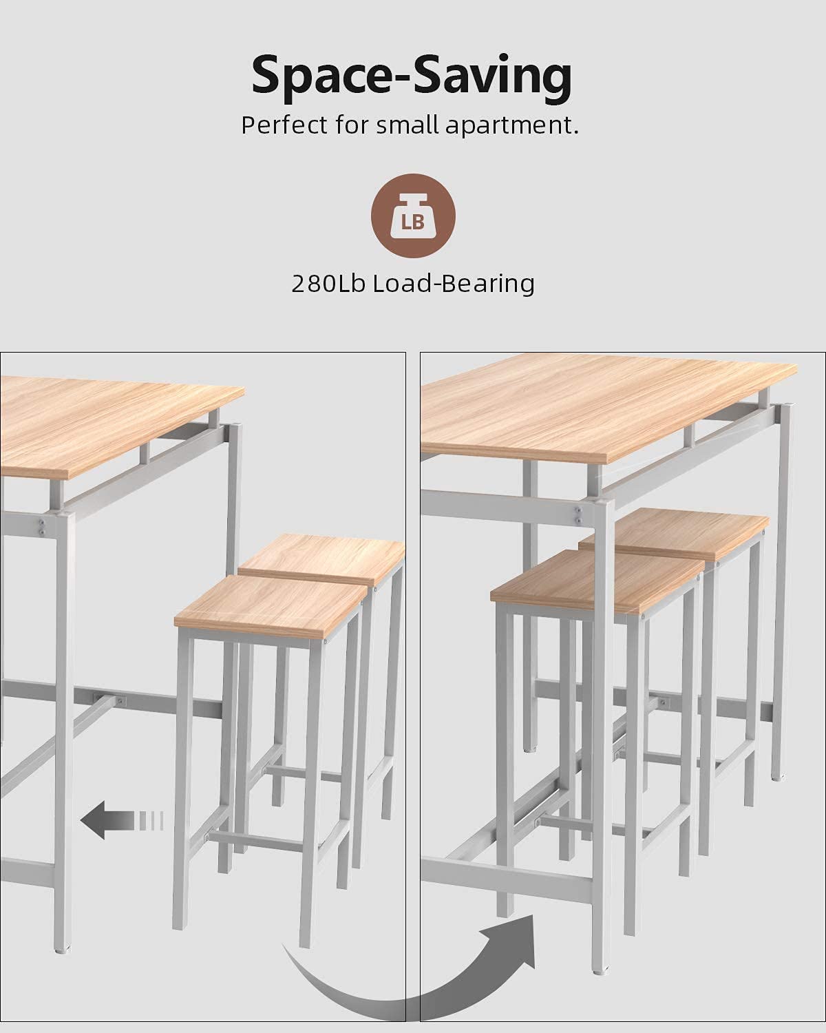 MIERES 5-Piece Wooden Pub Table Set for 4 - Elegant Beige & White Kitchen Dining Table (34.7