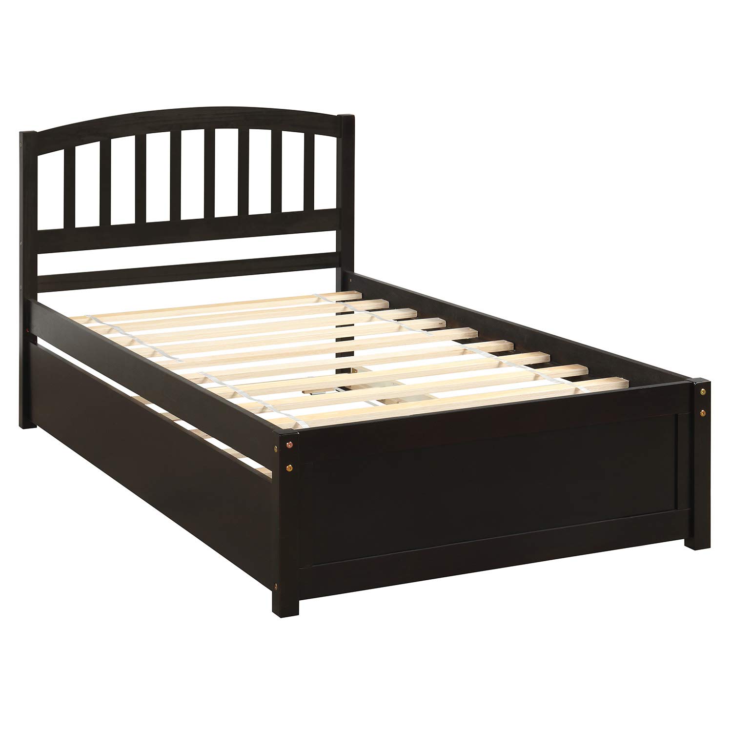 Harper & Bright Designs Twin Size Wooden Bed Frame with Pull Out Trundle - Solid Platform Bed with Headboard for Kids (Espresso) | Perfect for Small Bedrooms, Guest Rooms & Kids' Rooms