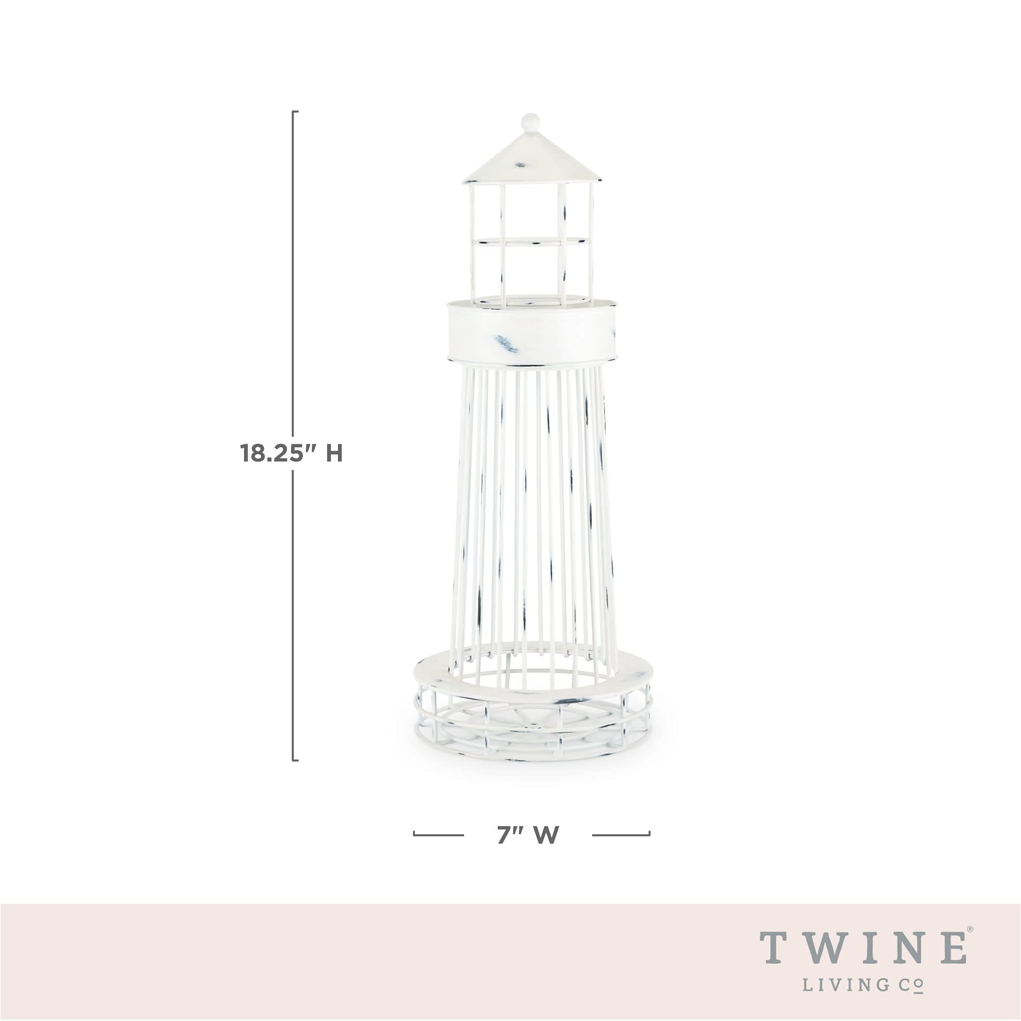 Twine Lighthouse Wine Cork Holder - Rustic Farmhouse Kitchen & Wine Bar Decor - Wine Corks Storage & Collector - Set of 1 in White - Perfect for Home Bars, Wine Cellars & Gift Giving