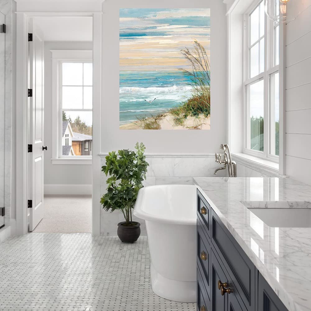 Stunning Beach at Dusk Canvas Wall Art Print by Sally Swatland - 24x32 Inch Ready to Hang Painting for Living Room, Bedroom, Office Decor - Perfect Coastal Home Decor & Gift Idea for Beach Lovers