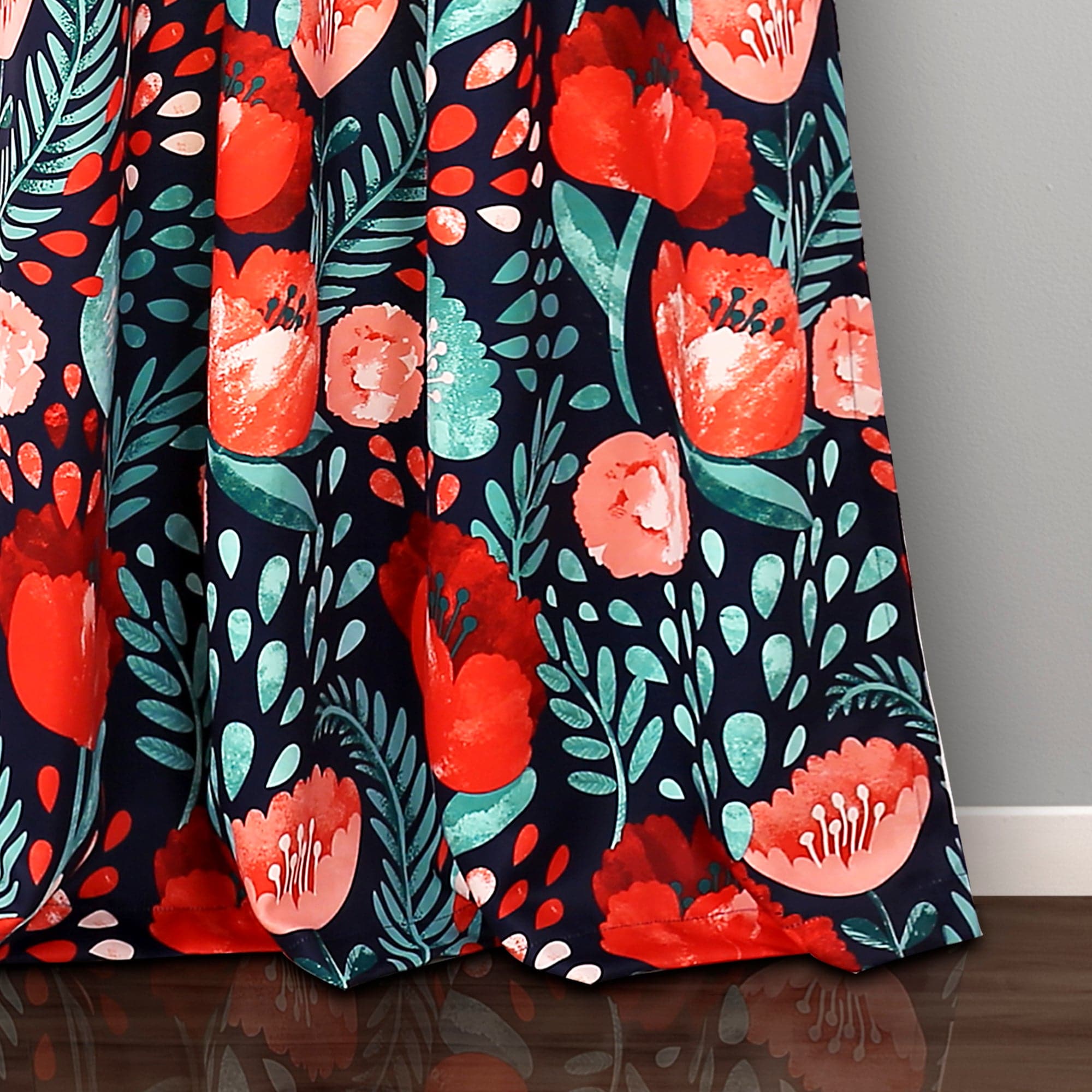 Poppy Garden Light Filtering Window Curtain Panel Set - Floral Sheer Drapes for Living Room & Bedroom - Soft Sunlight & Privacy