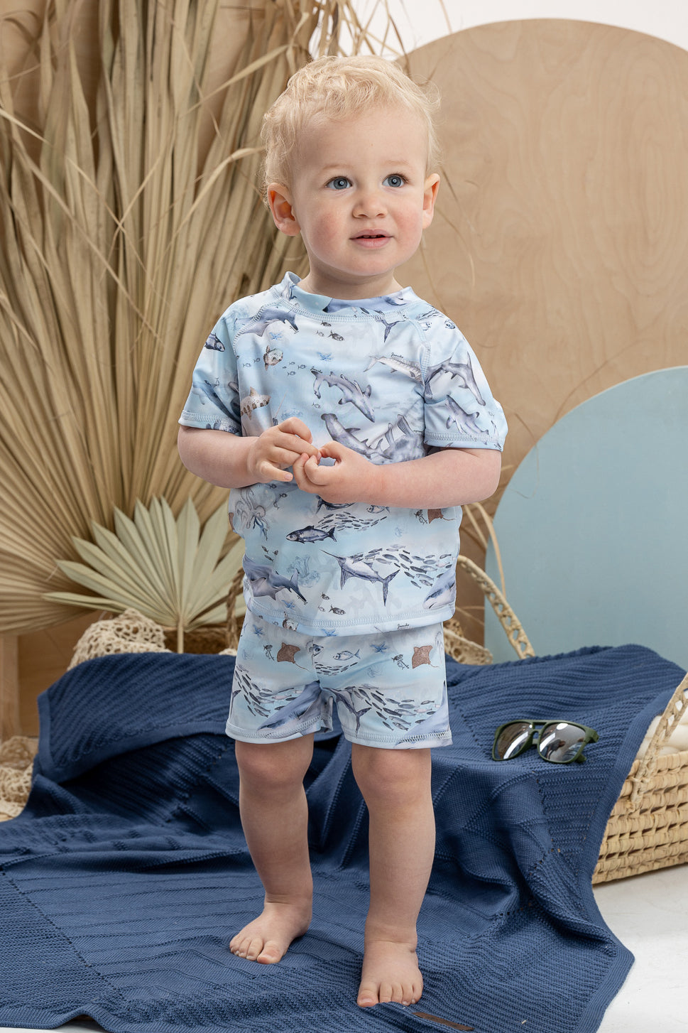 Travis Blue Ocean Print Swim Top & Shorts - Stylish Women's Swimwear Set for Beach, Pool & Vacation | Perfect for Summer Swimming & Water Activities