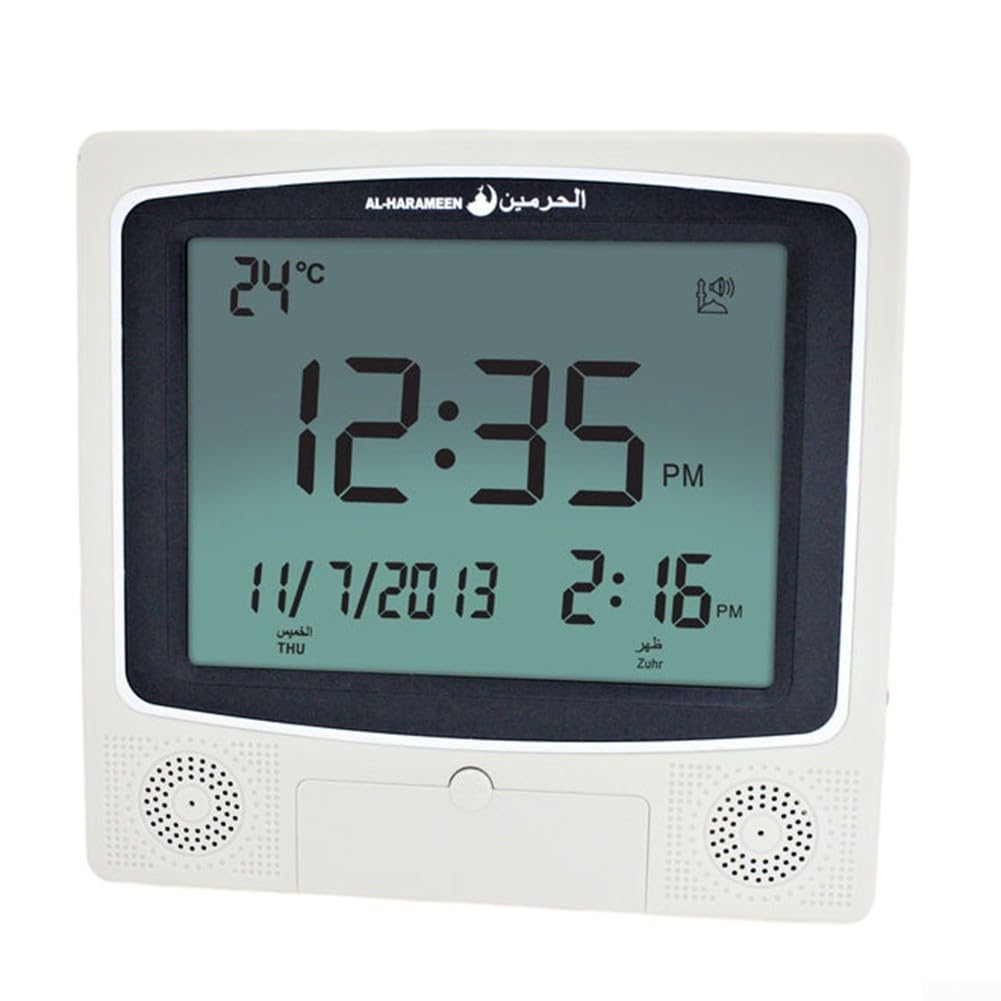Azan Prayer Clock with Hijri & Gregorian Calendar - Digital Islamic Alarm for Daily Salah, Ramadan, Eid | Wall Mount & Tabletop Use (Grey)