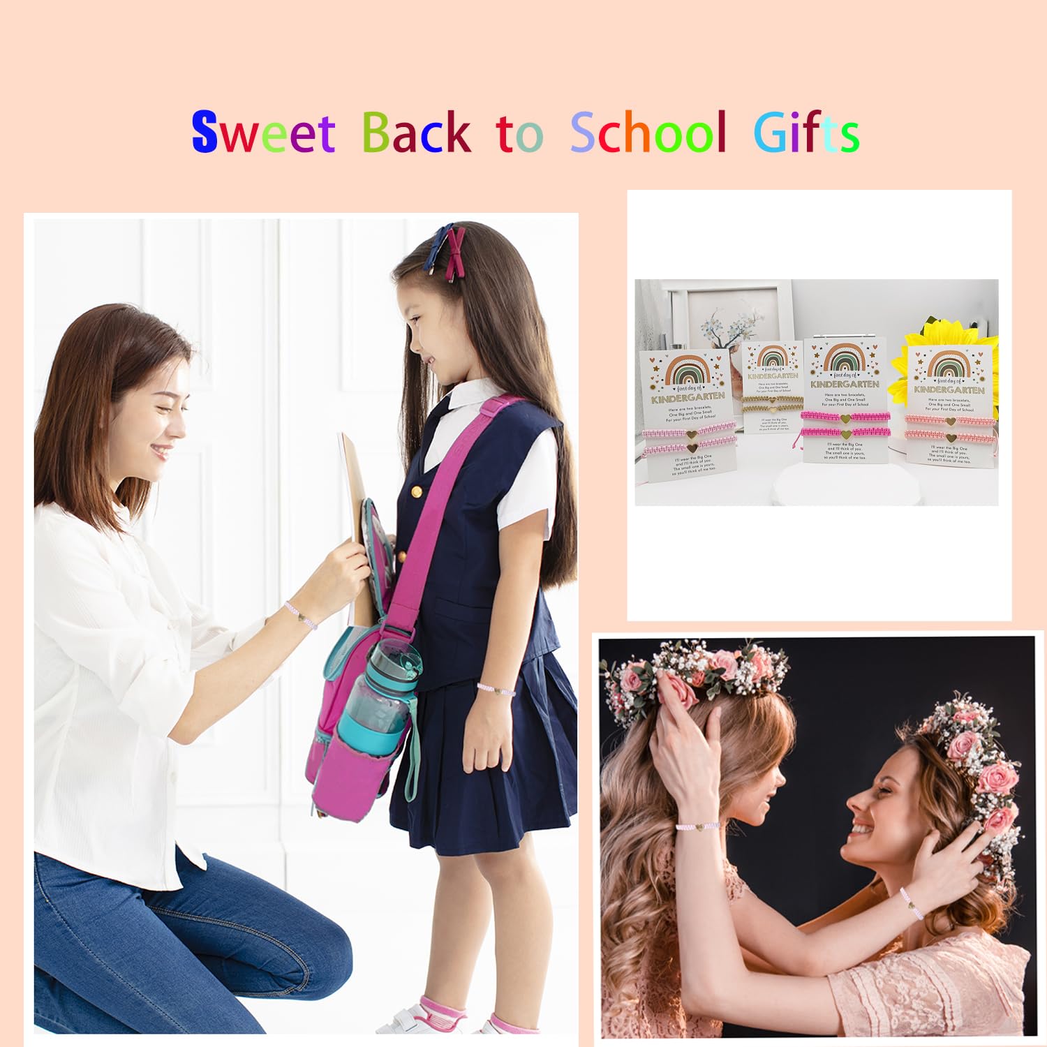 First Day of Kindergarten Bracelets for Mom and Daughter - Matching Heart Wish Adjustable Bracelets for Women - Perfect Back to School Gift for Pre-K Students & Parents - Ideal for School Photos, Memory Keeping and Mother-Daughter Bonding