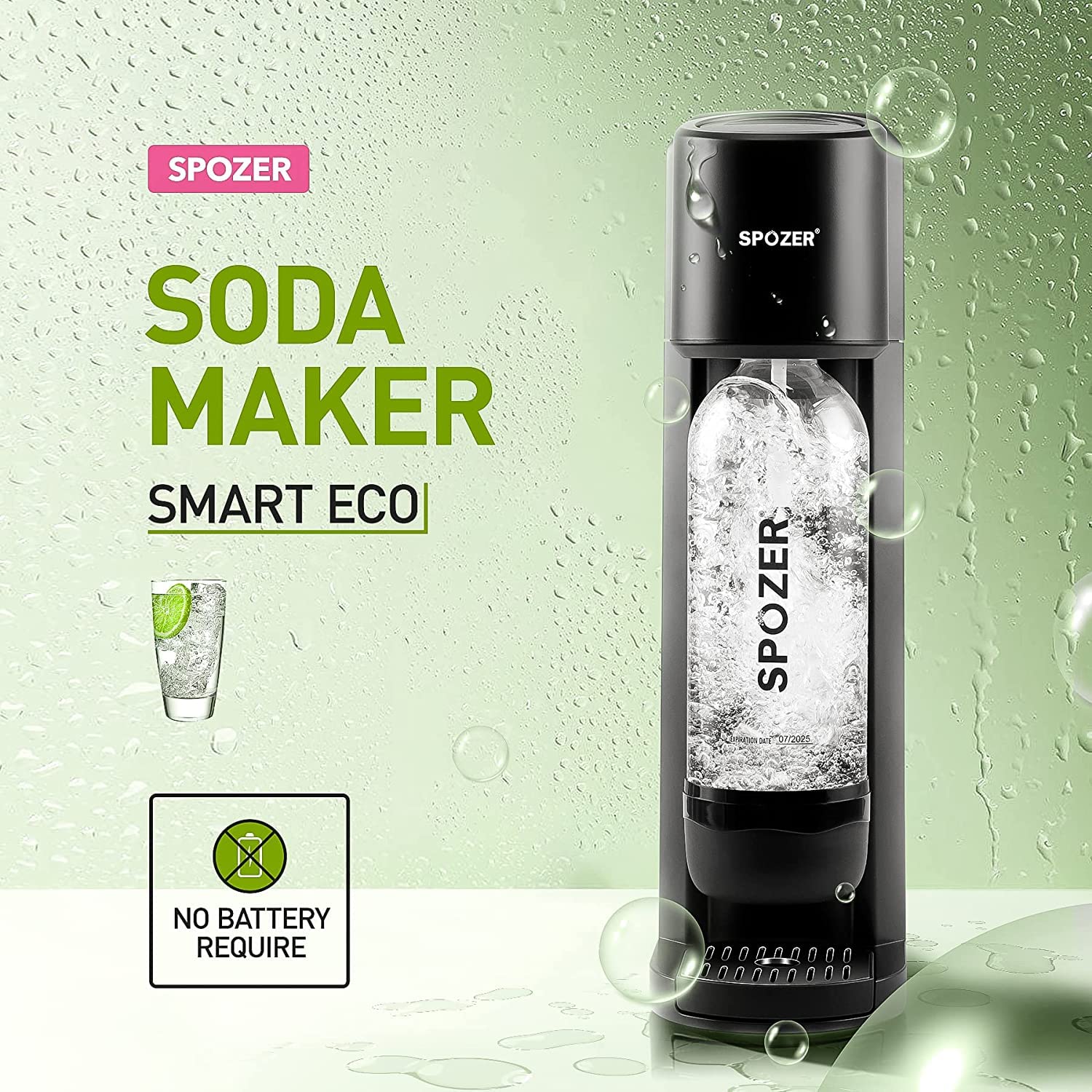 Spozer Sparkling Water Maker - Soda Machine for Carbonated Drinks with 1L BPA-Free Reusable Bottle & 60L CO2 Cylinder | Perfect for Home, Office, Parties & Healthy Hydration