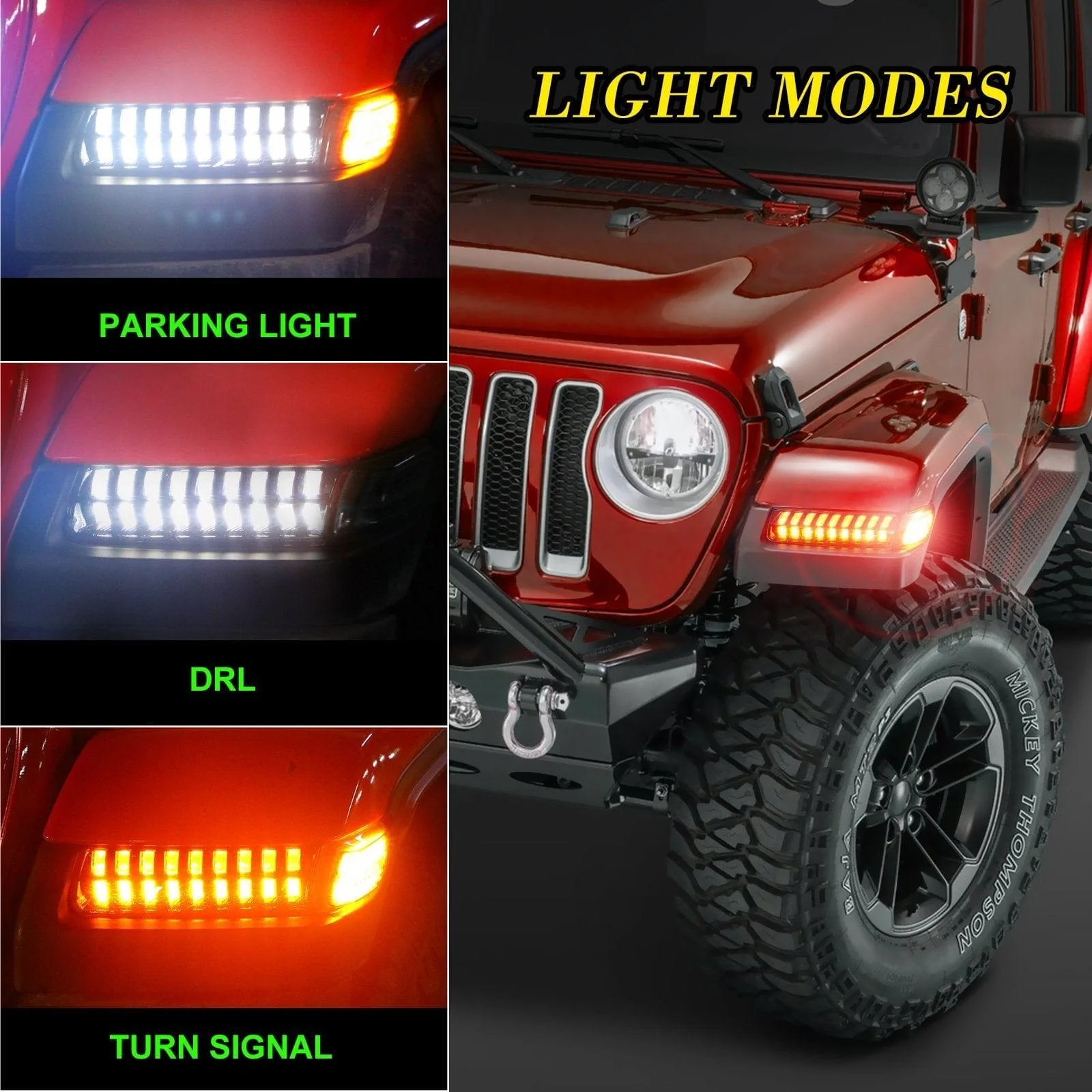 LOYO Jeep JL LED Fender Lights with LED Side Marker Lights - Waterproof Off-Road Lighting for Wrangler JK JL Accessories - Perfect for Night Driving & Off-Road Adventures