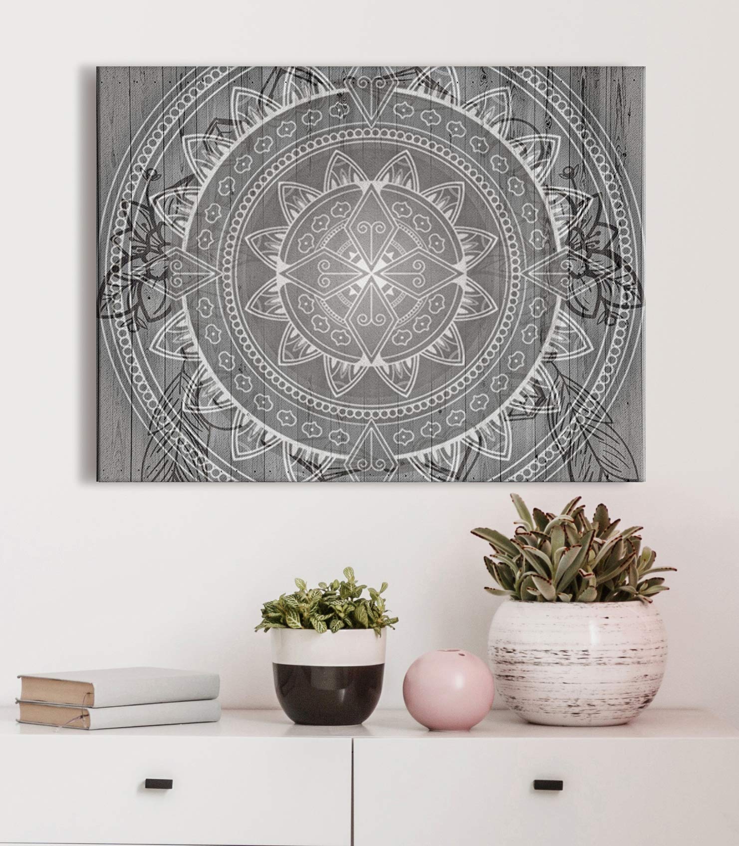 Boho Mandala Sunrise Wall Art - Large Canvas Wall Decor for Bedroom, Modern Bohemian Floral Pattern Poster (30x40 Inches, Grey) | Perfect for Home, Living Room & Office Decor