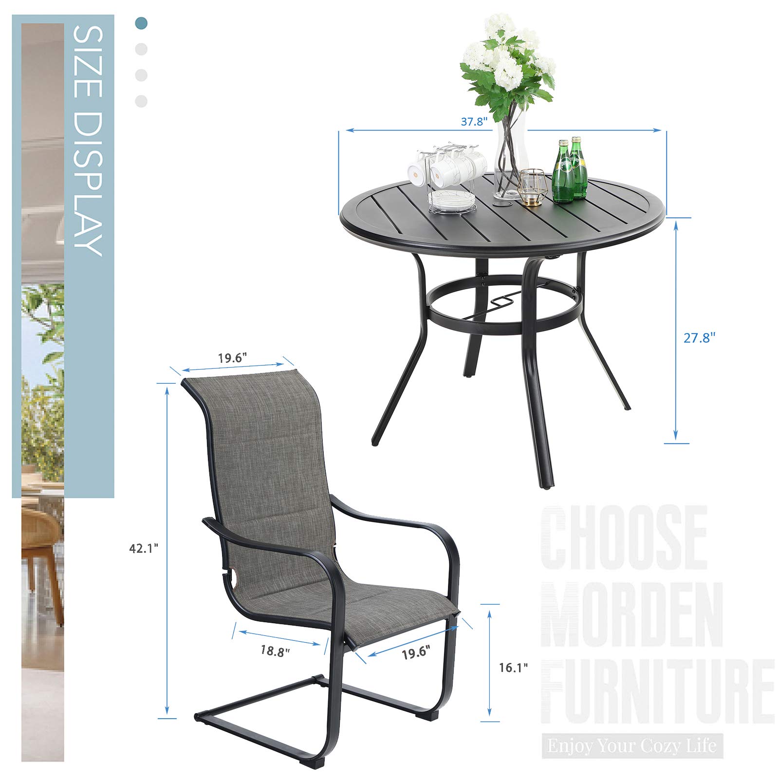 MFSTDIO 5-Piece Patio Dining Set with 4 Spring Motion Chairs & 1 Round Table (1.57