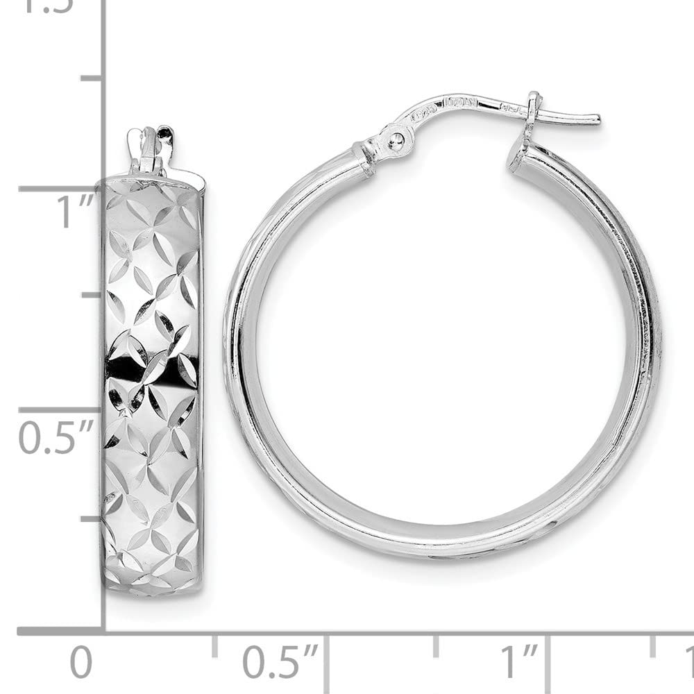Sterling Silver Diamond Cut Hoop Earrings for Women - 1.09 Inch Polished Dangle Earrings | Perfect for Parties, Weddings & Everyday Wear