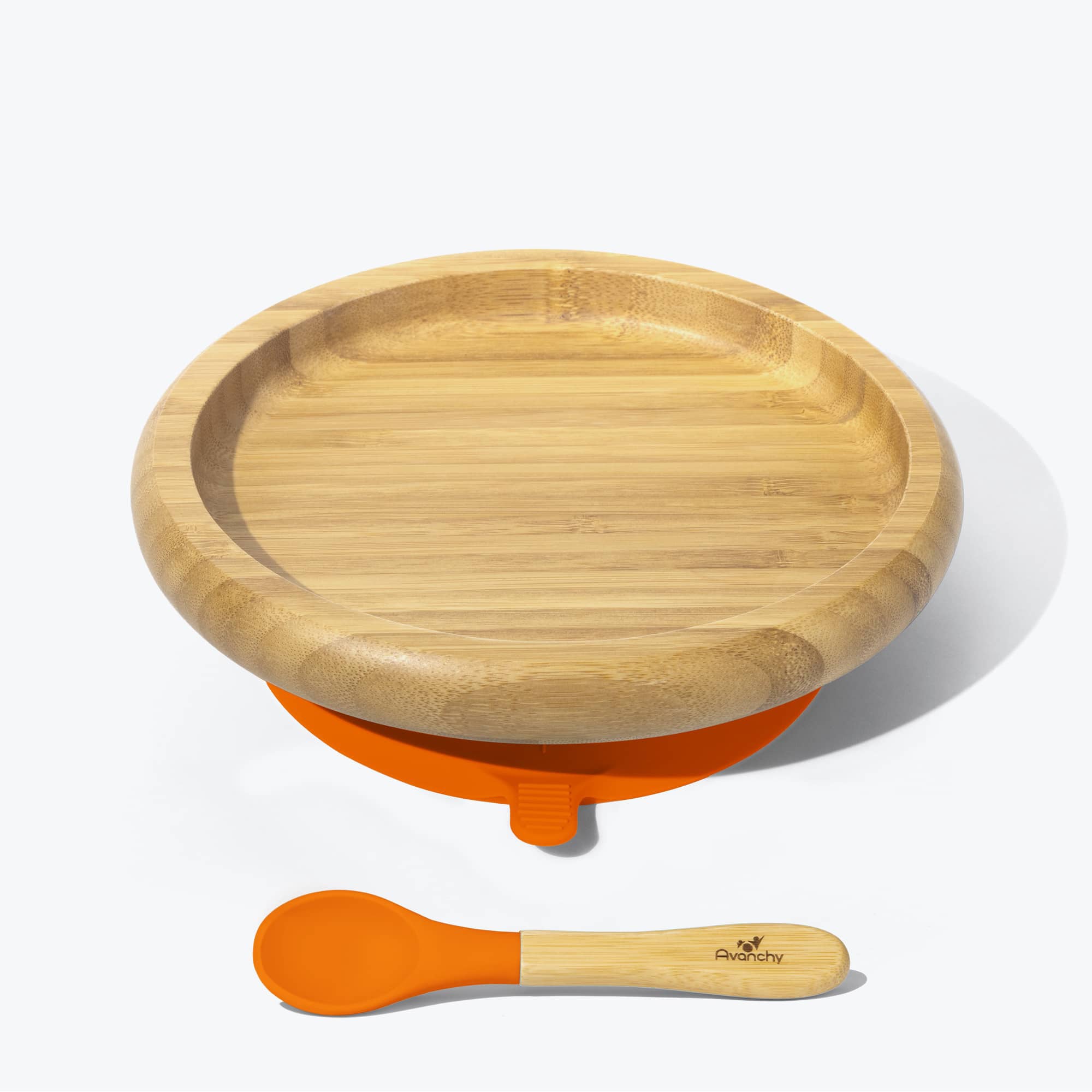 Avanchy Bamboo Suction Baby Plate & Spoon Set - BPA-Free, Eco-Friendly Toddler Feeding Dish with Strong Suction Base - Perfect for Baby-Led Weaning, High Chair, and Travel Use