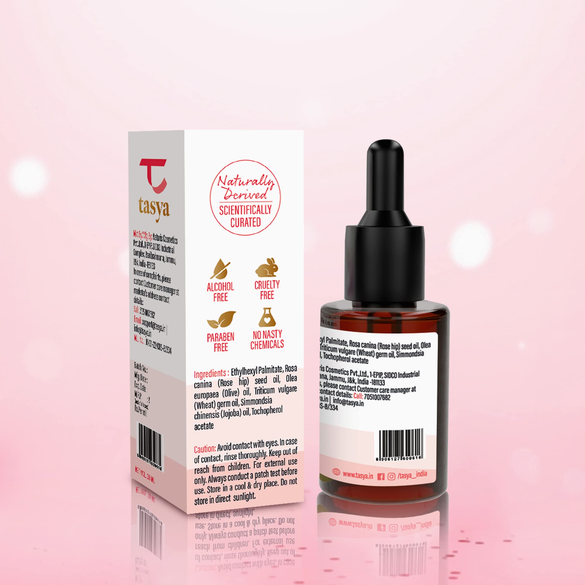 Tasya Pre Makeup Primer Oil Serum 30ml - Vitamin E & Rosehip Oil for Dewy Smooth Finish - Hydrates & Nourishes Skin - Perfect for Party Makeup & Night Out Glow