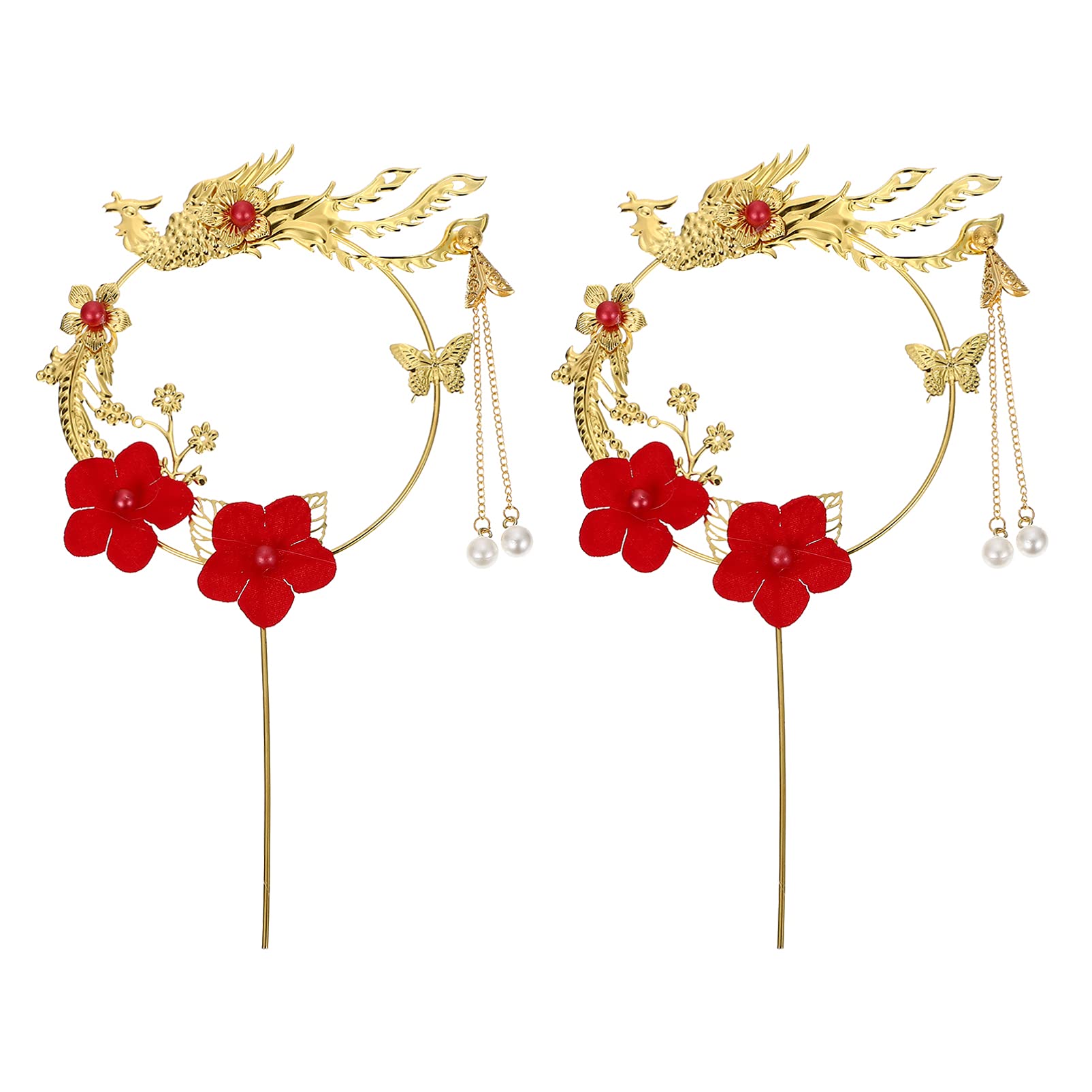 Vintage Chinese Wedding Cupcake Toppers - 2Pcs Phoenix & Flower Cake Decorations for Traditional Wedding, Anniversary & Bridal Shower Cakes | Elegant Cupcake Toppers for Chinese-Themed Celebrations