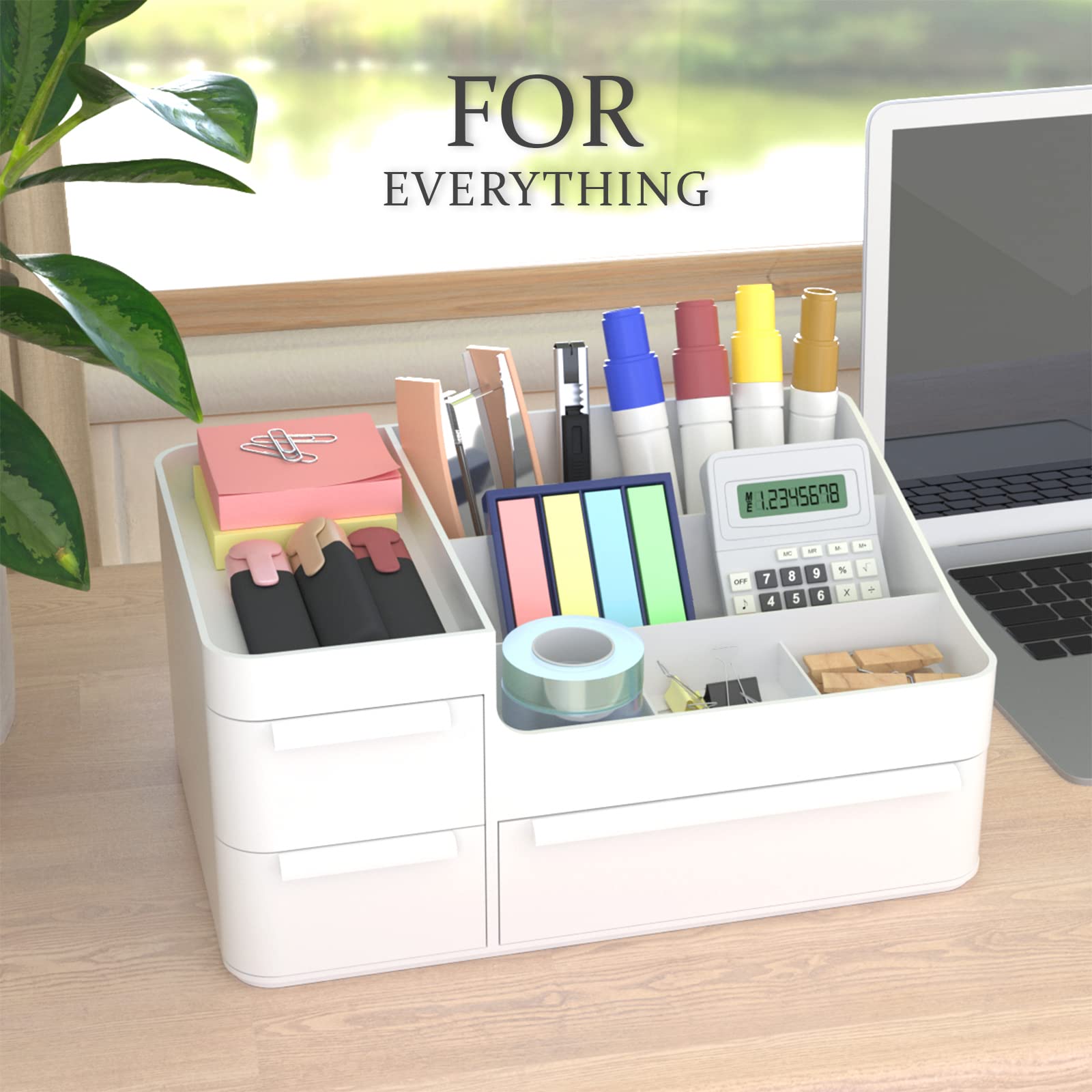 White Makeup Organizer with Drawers - Vanity Countertop Organizer for Cosmetics, Brushes, Lotions & Beauty Products | Perfect for Bathroom, Bedroom & Dressing Table Organization