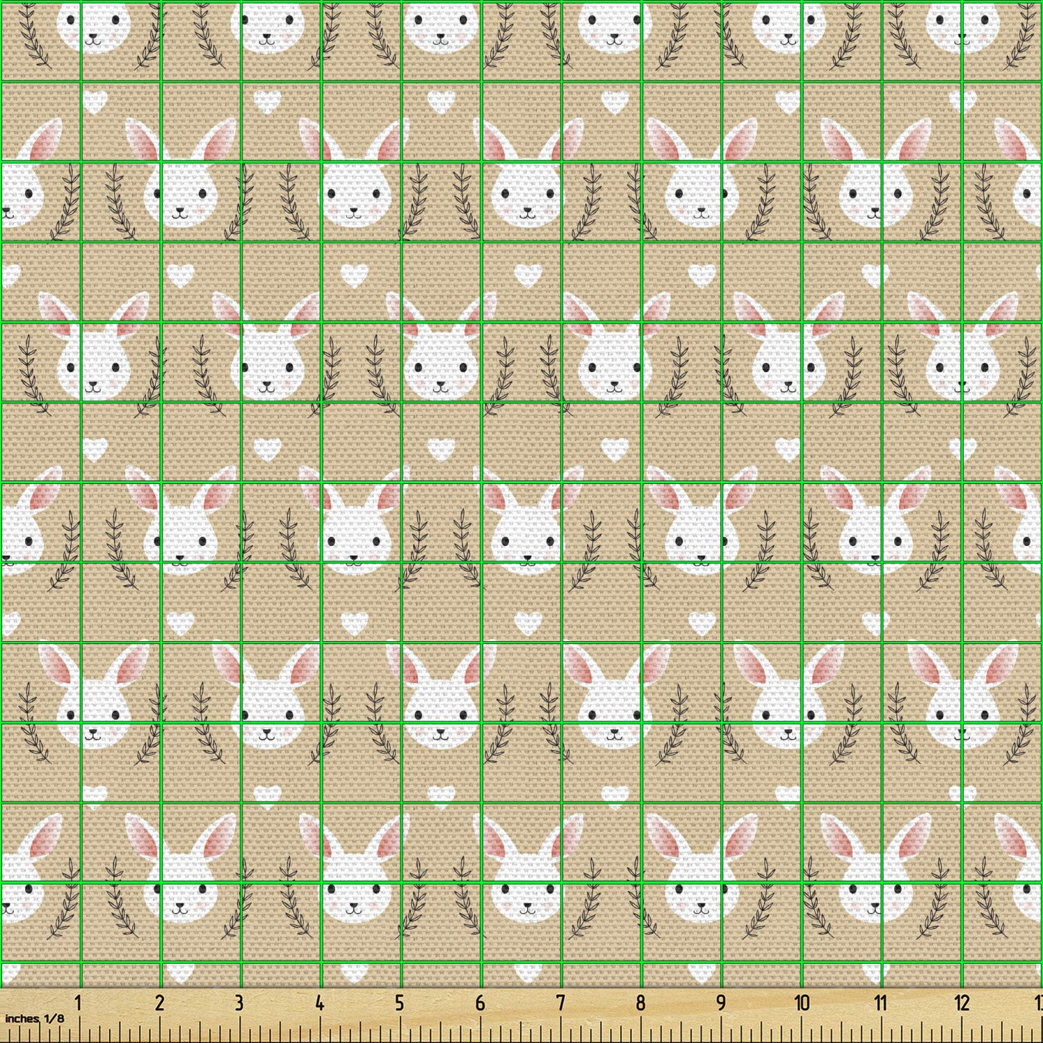 Ambesonne Animal Print Fabric by The Yard - Repeating Rabbit Heads with Long Ears, Brown Tan Upholstery Material for Sofa, Curtains & Home Decor (10 Yards) | Perfect for DIY Projects, Nursery Decor & Farmhouse Style