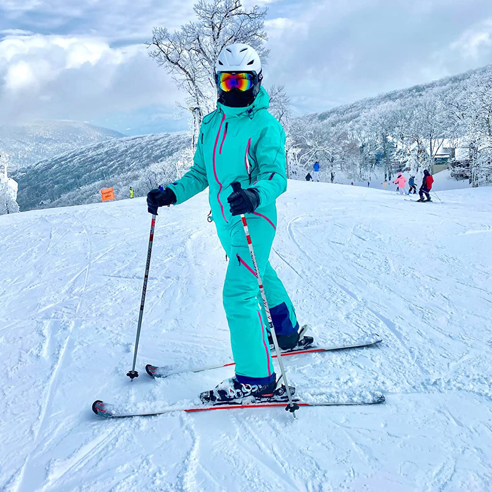 Women's One Piece Ski Suit - Windproof & Waterproof Snowsuit with Detachable Hood for Warmth & Breathability - Perfect for Snowboarding, Skiing & Winter Sports