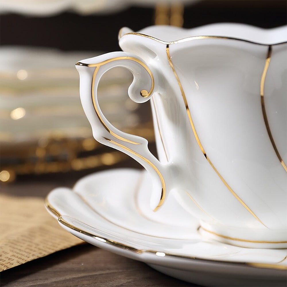 Premium Freesia Tea Cups and Saucers Set - Elegant Porcelain Tea Set for Afternoon Tea, Bridal Shower, and Home Decor - 6-Piece Floral Tea Cup Set with Saucers