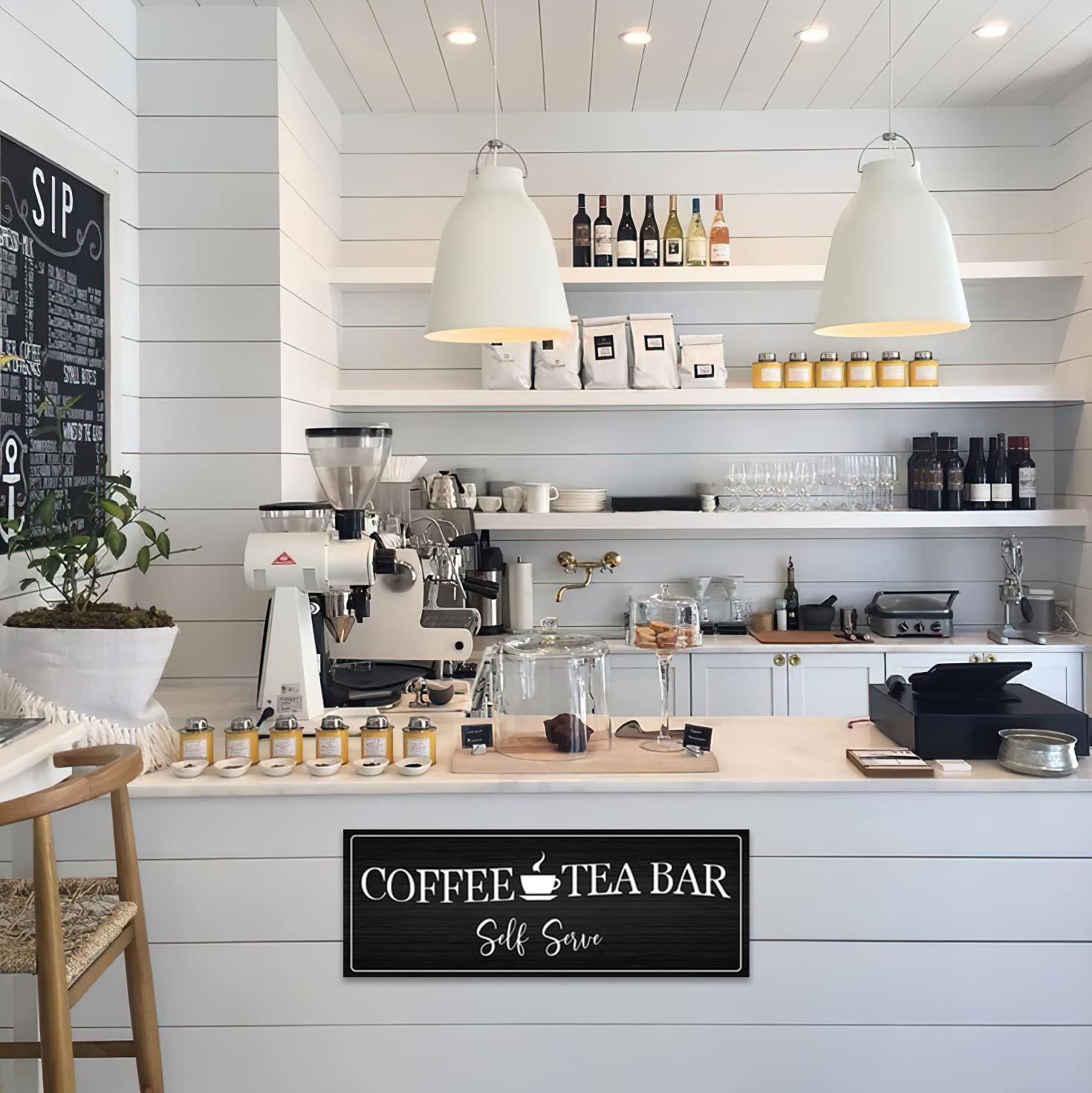 Farmhouse Wood Plaque - Coffee & Tea Bar Sign for Home Decor, Gift for Coffee & Tea Lovers (8x22) - Perfect for Kitchen & Cafe Decor
