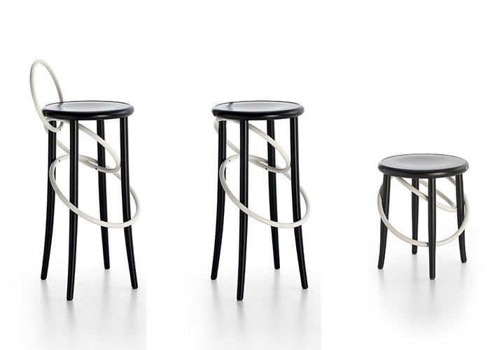 GTV Cirque Two Tone Bentwood Stool - Modern Accent Stool for Living Room, Bedroom & Entryway - Handcrafted Wooden Bar Stool with Elegant Design
