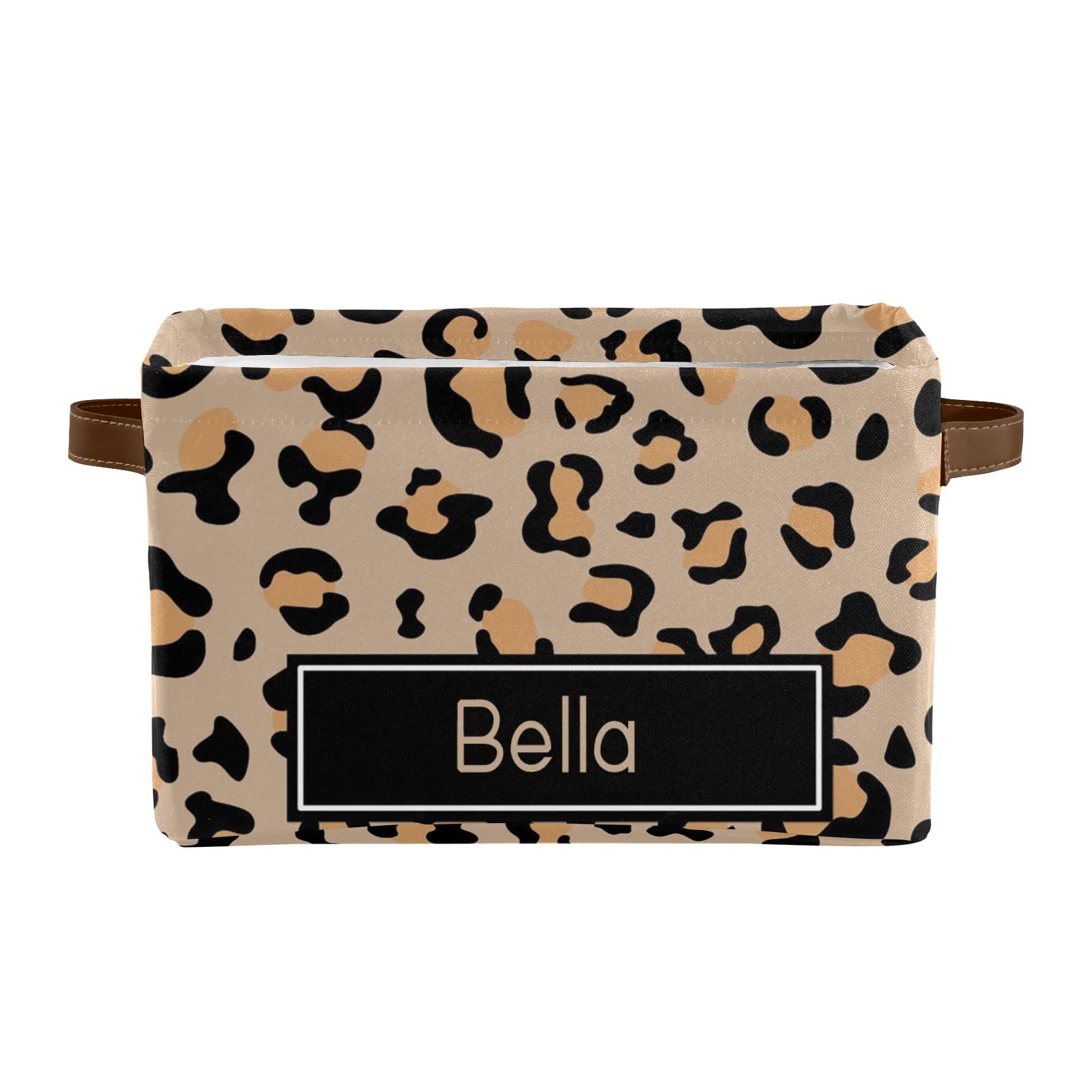 Personalized Leopard Print Waterproof Storage Basket with Custom Name - Nursery, Baby Room, or Home Organization - Durable Canvas Rectangular Bin for Toys, Blankets & Essentials (1 Pack)