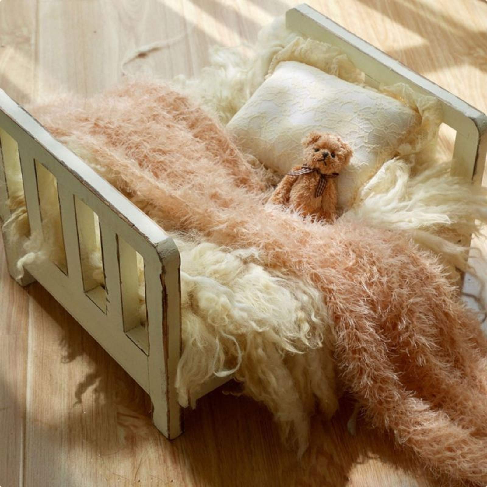 White Detachable Newborn Baby Posing Prop Bed - Photography Cot for Newborn & Small Doll Photo Shoots - Perfect for Studio, Nursery, and Baby Shower Background Props